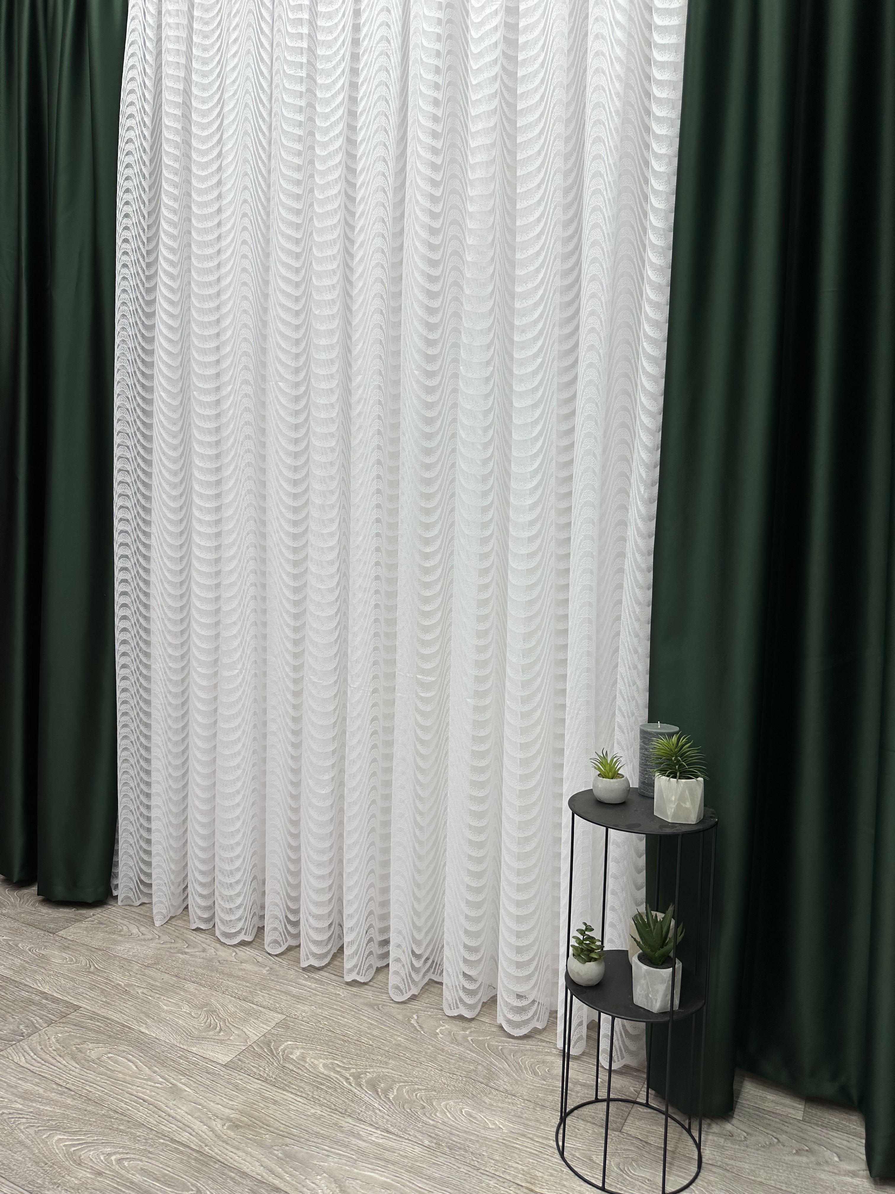 Sheer embroidered curtain “Wave”, white color