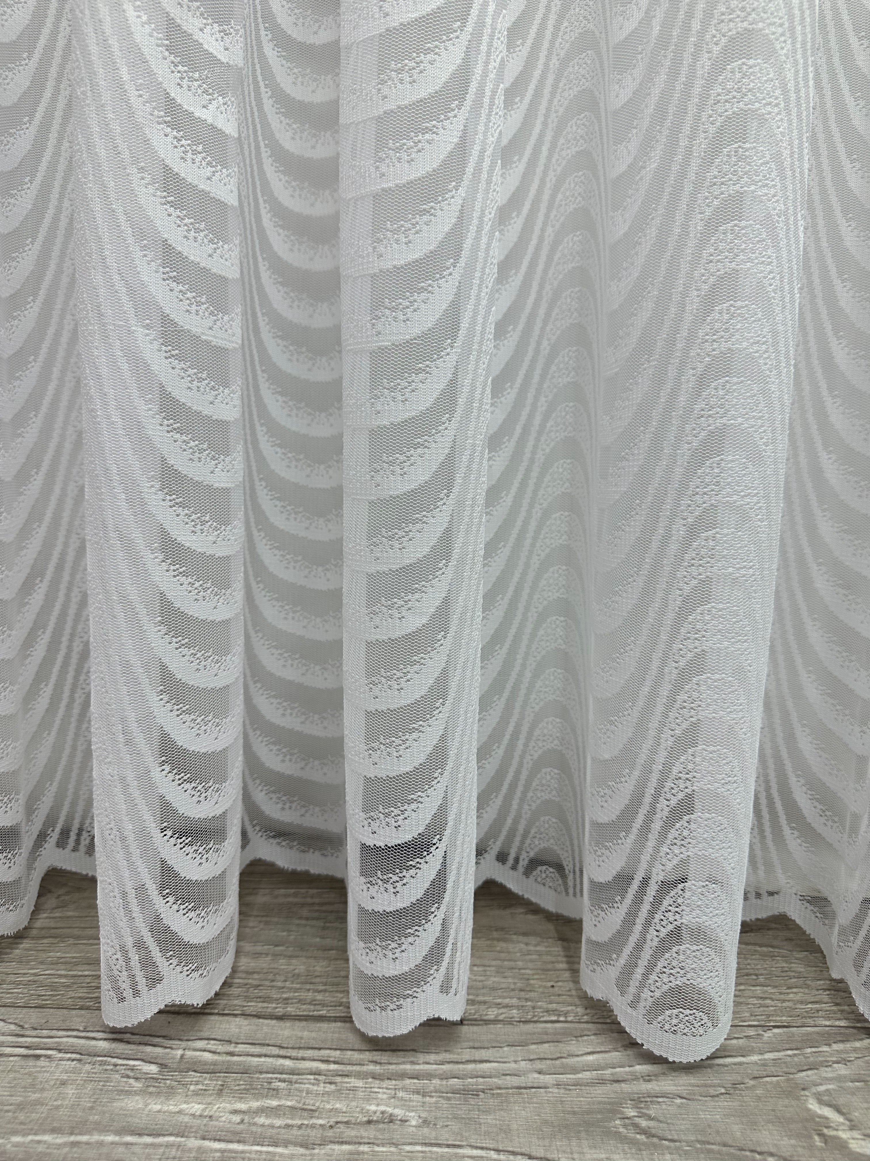 Sheer embroidered curtain “Wave”, white color