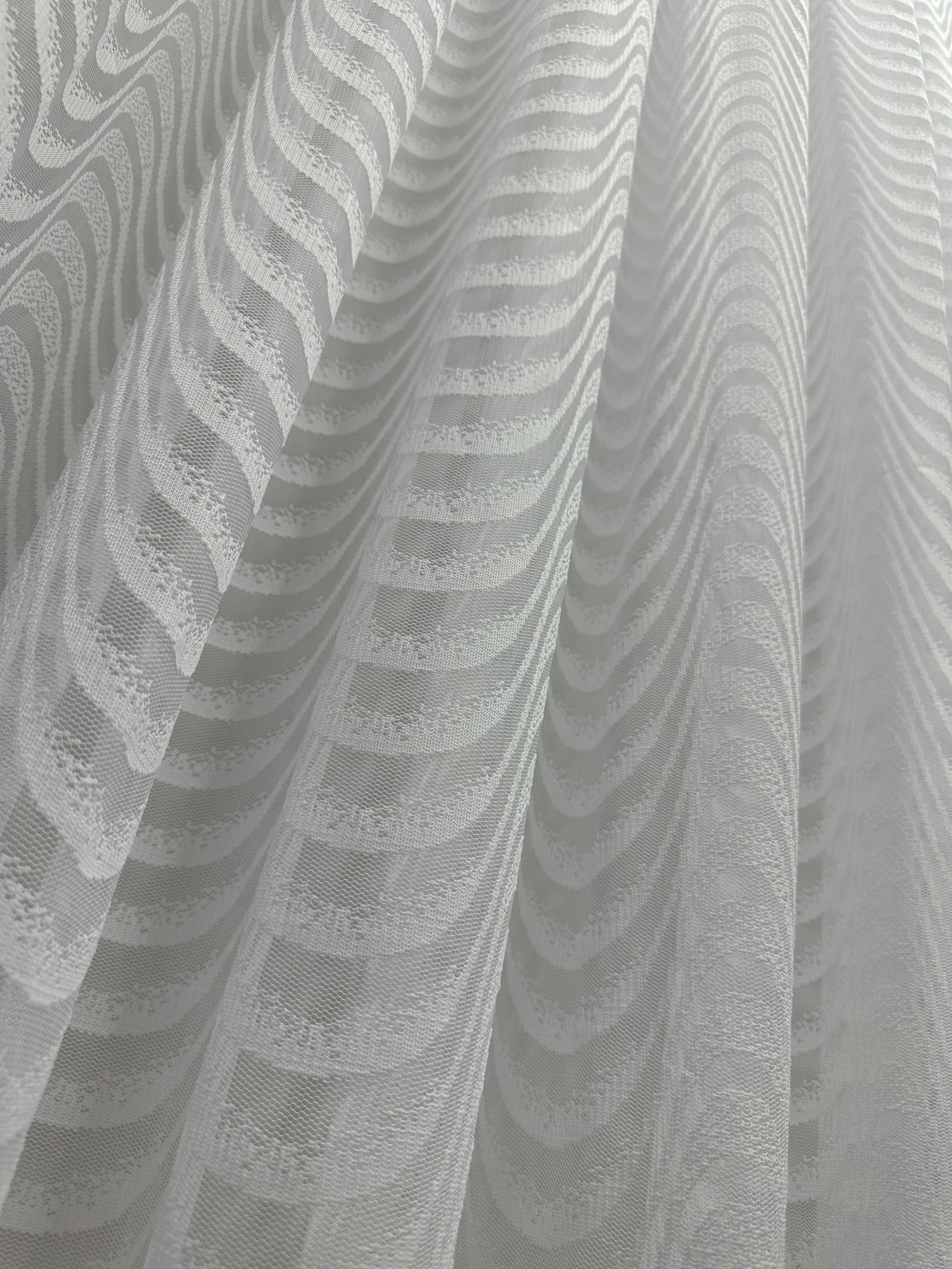 Sheer embroidered curtain “Wave”, white color