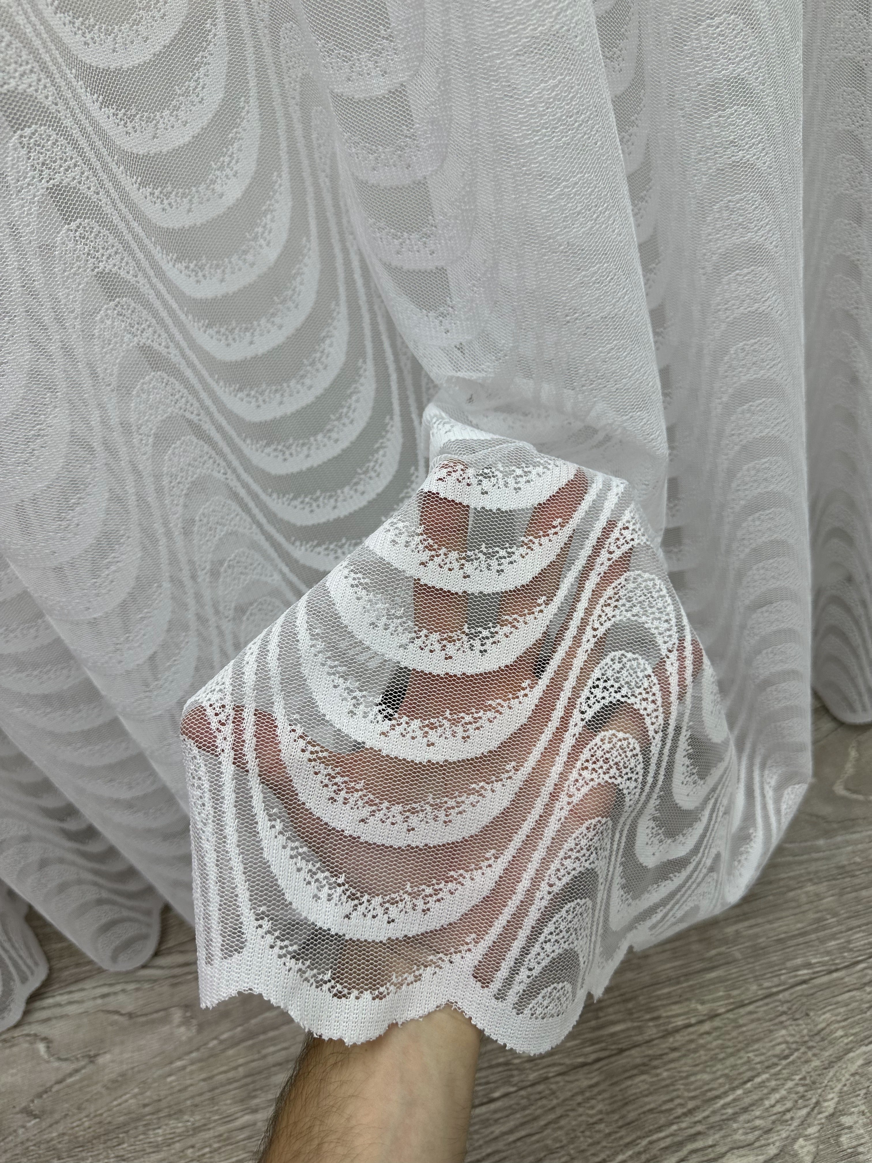 Sheer embroidered curtain “Wave”, white color