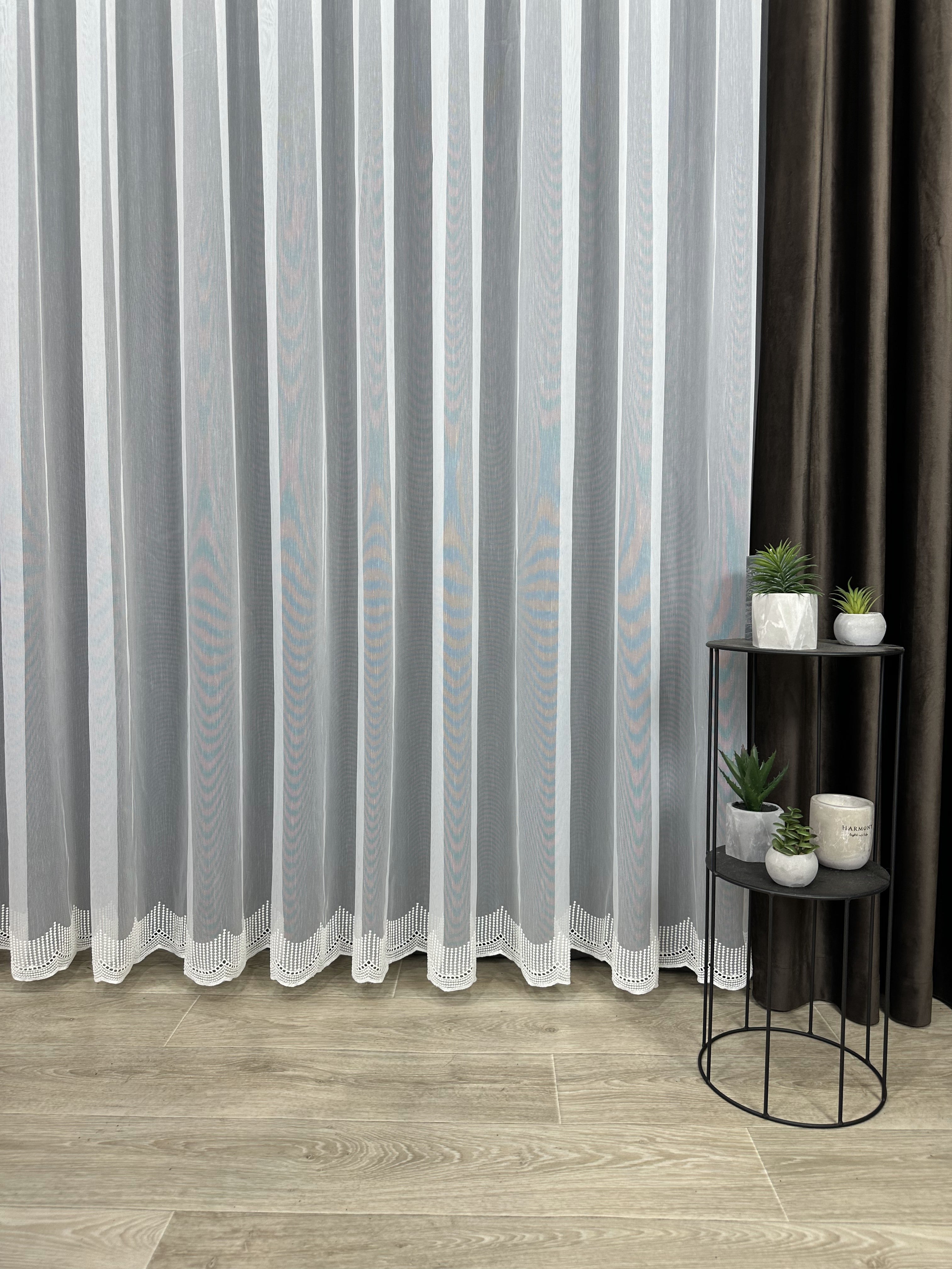 Sheer curtain with chenille embroidery on the bottom , milk color
