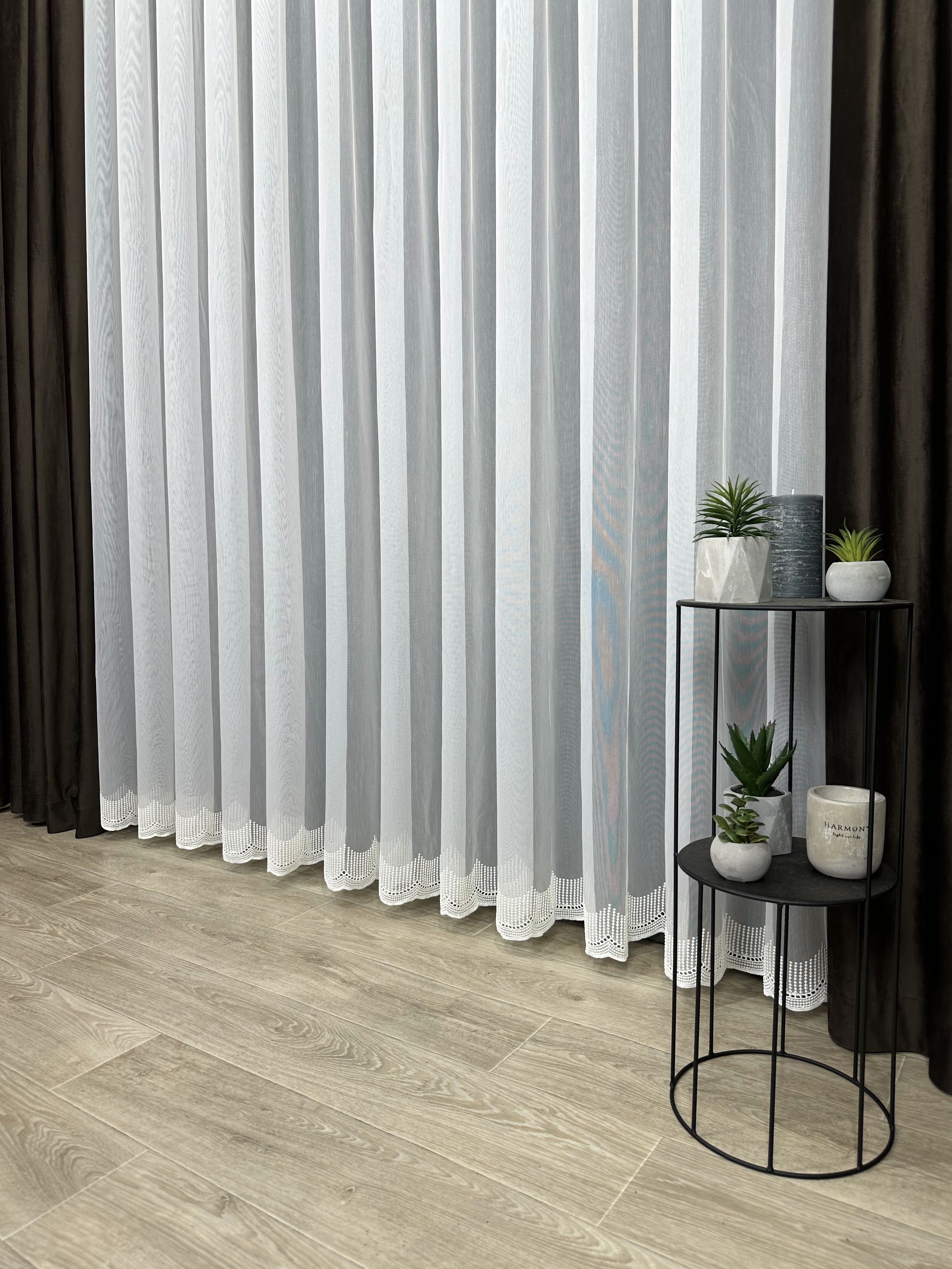 Sheer curtain with chenille embroidery on the bottom , milk color