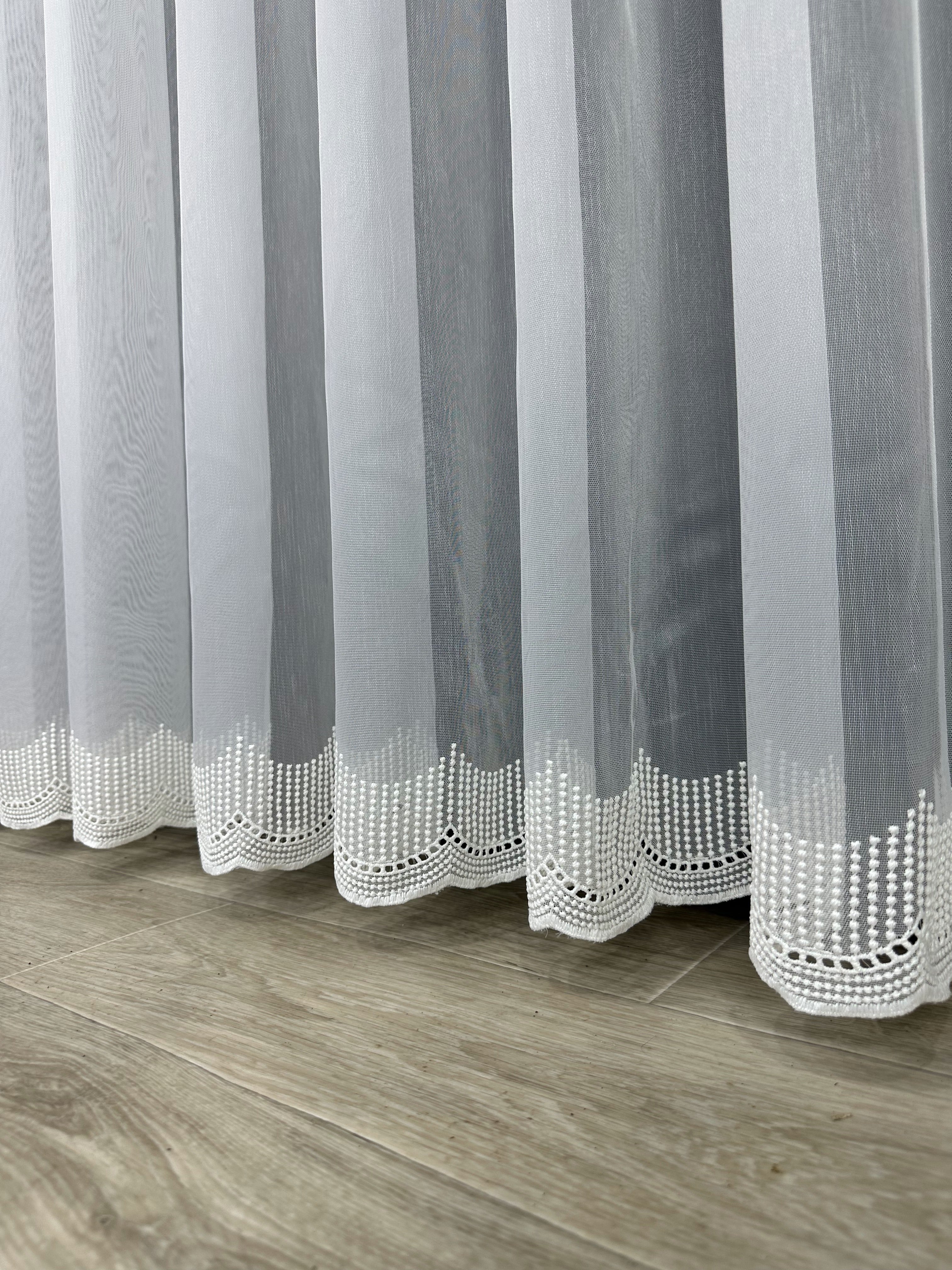 Sheer curtain with chenille embroidery on the bottom , milk color