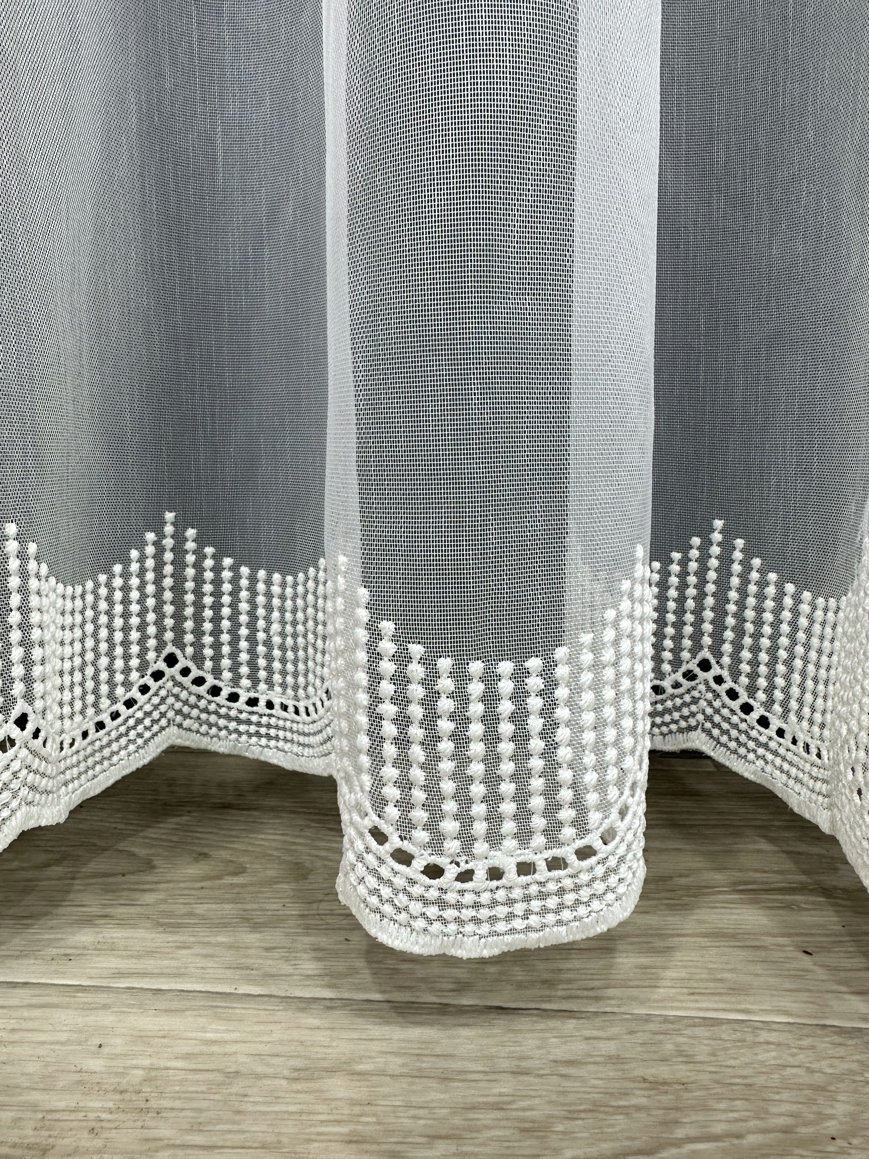 Sheer curtain with chenille embroidery on the bottom , milk color