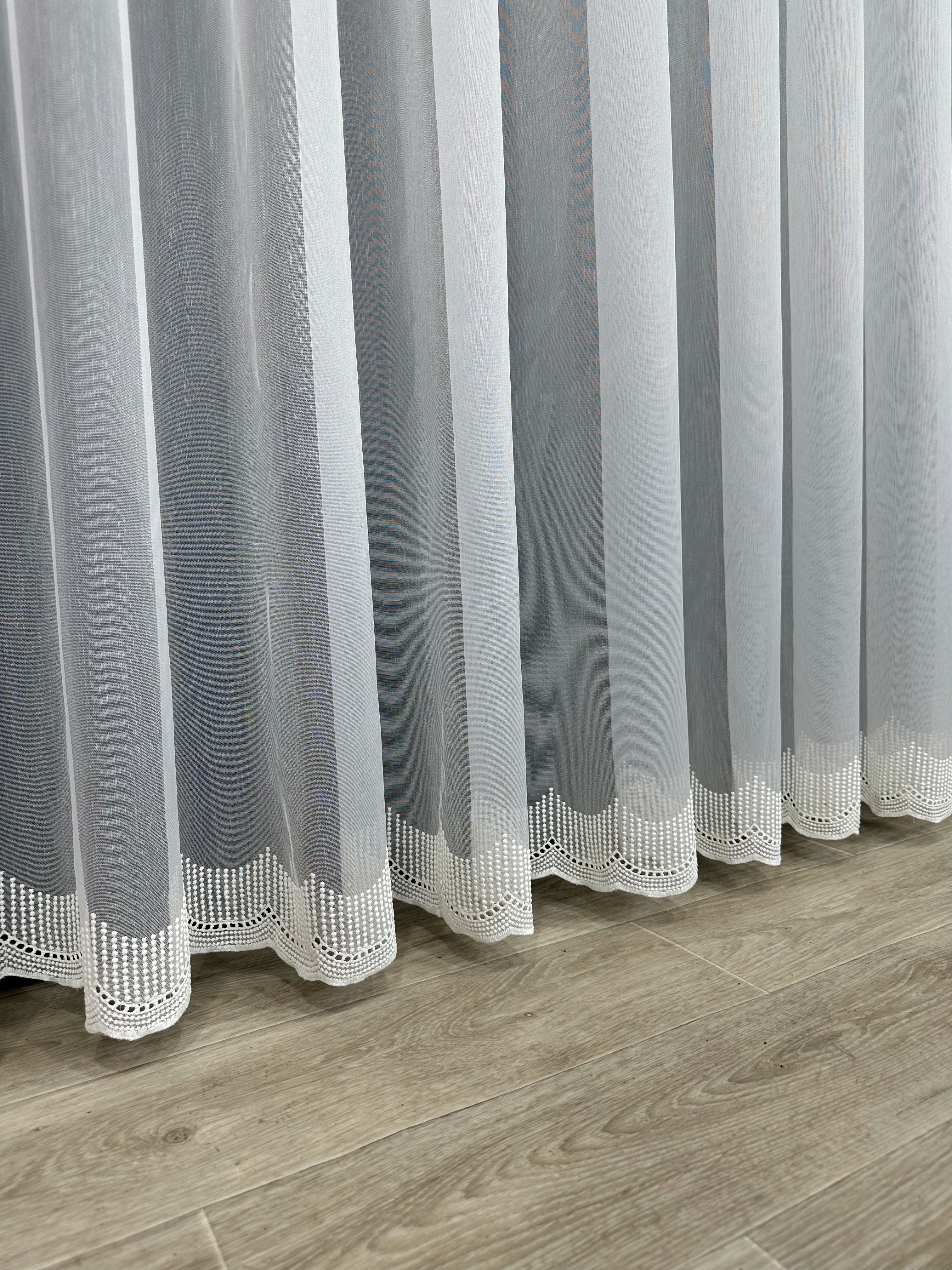Sheer curtain with chenille embroidery on the bottom , milk color