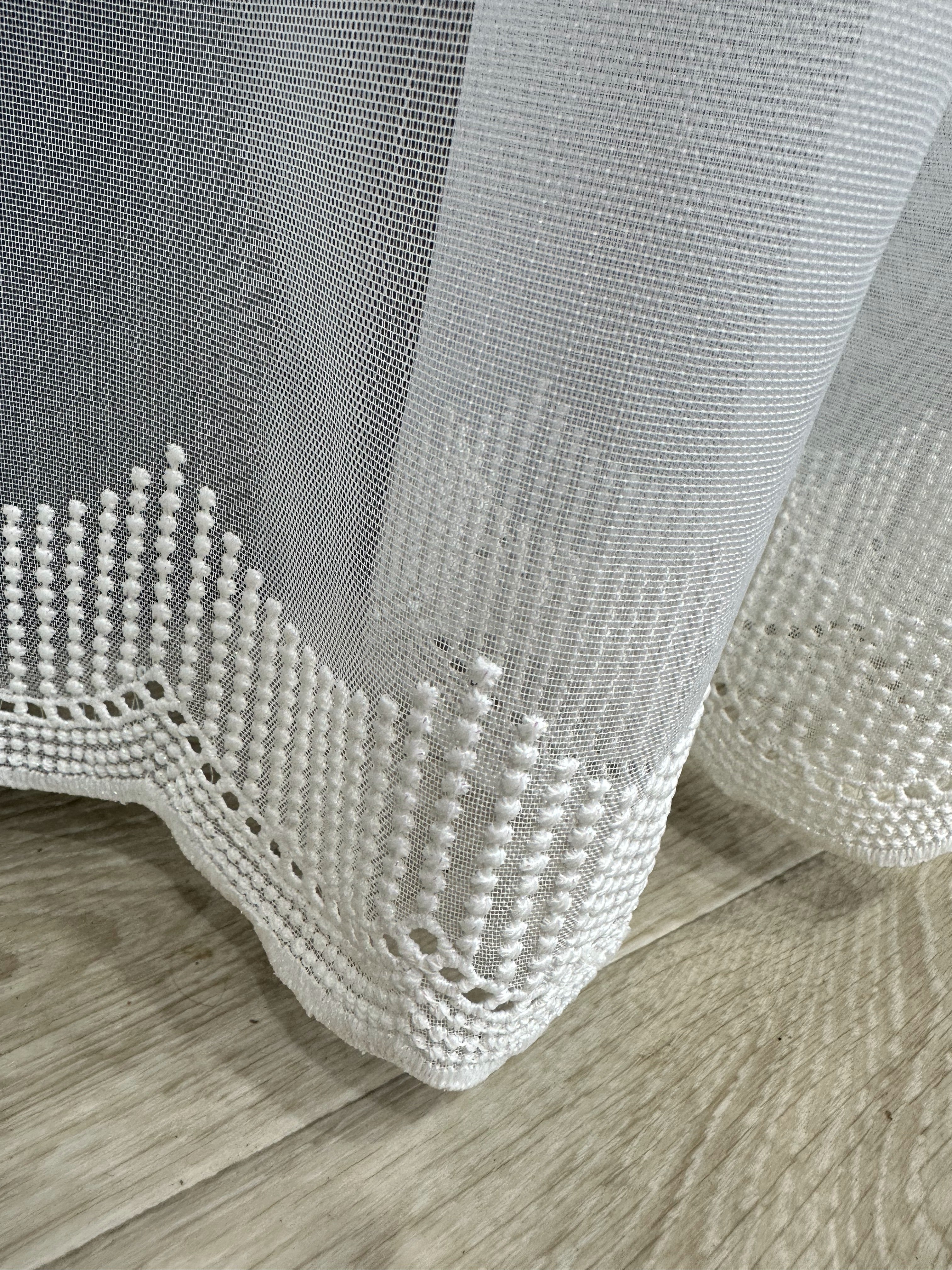 Sheer curtain with chenille embroidery on the bottom , milk color