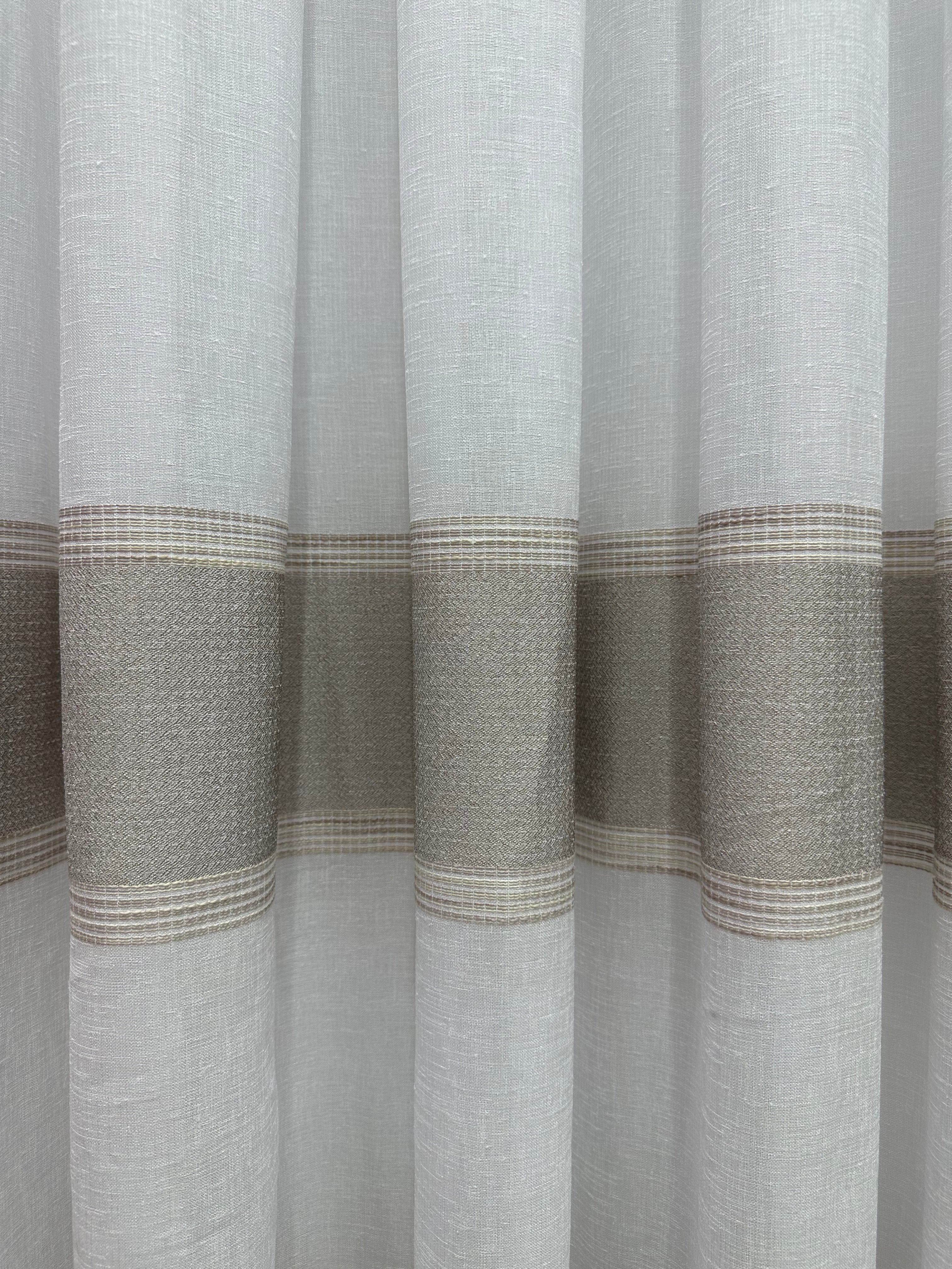 Linen sheer curtain with stripes, brown color