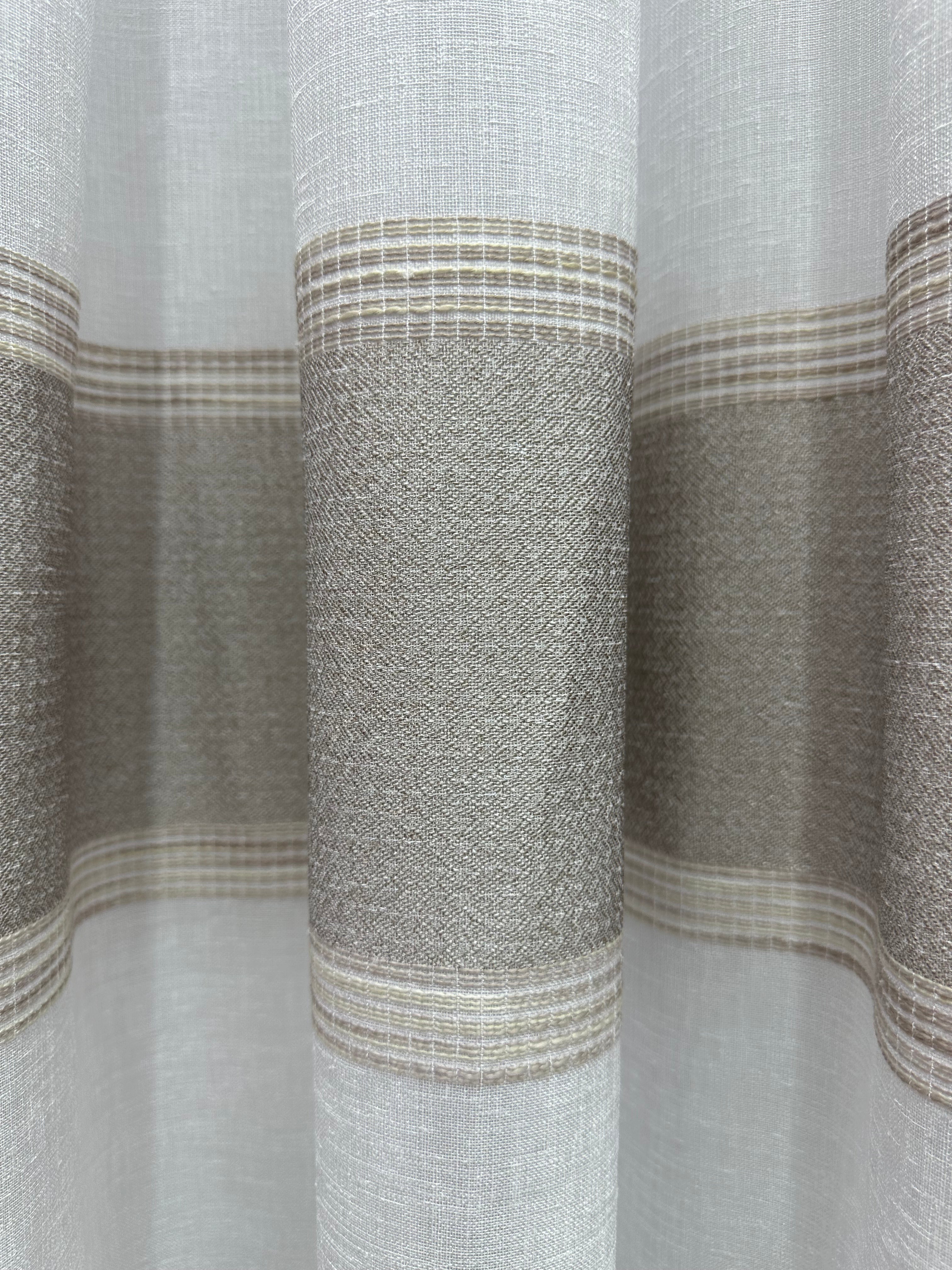 Linen sheer curtain with stripes, brown color