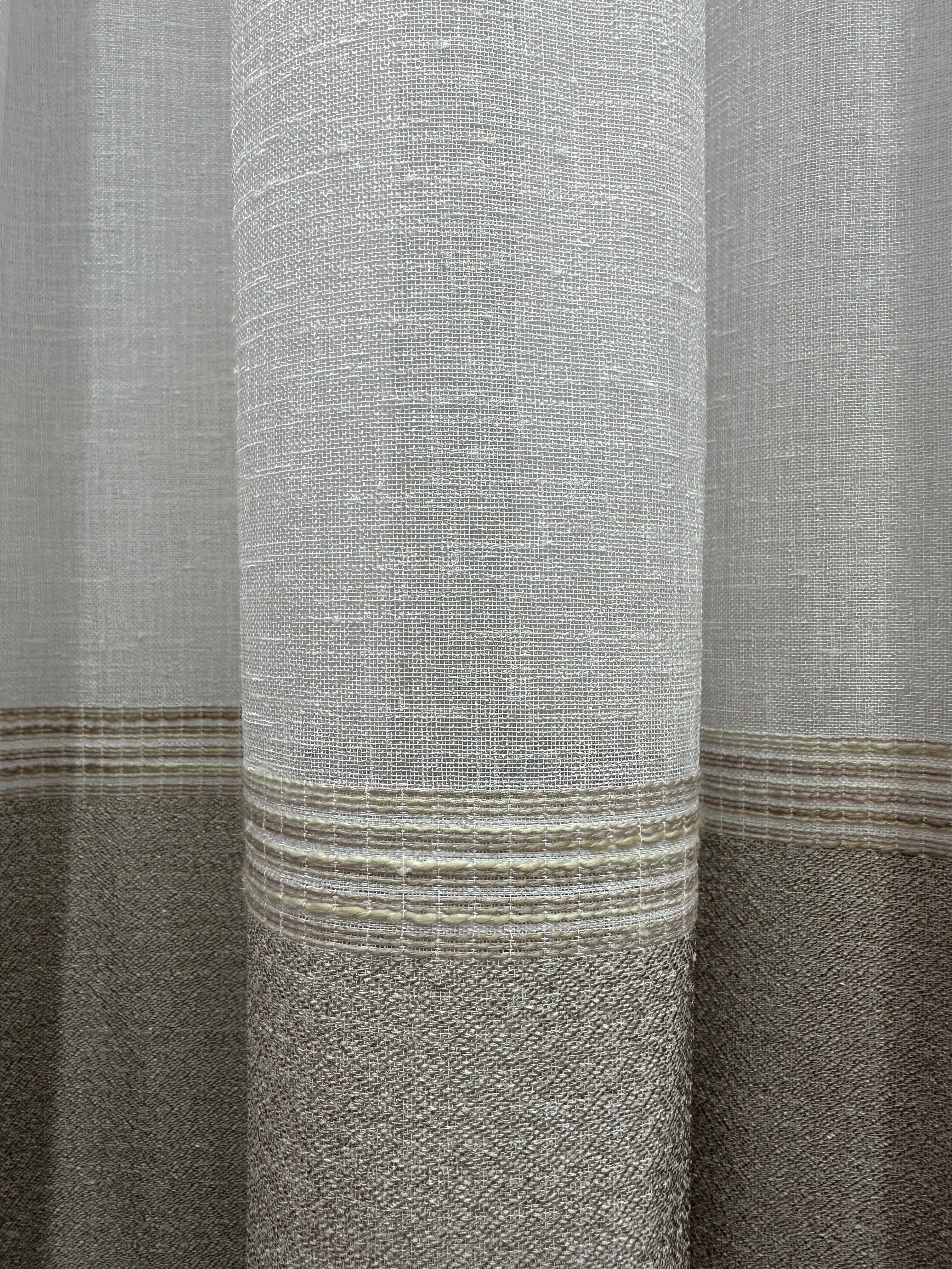 Linen sheer curtain with stripes, brown color