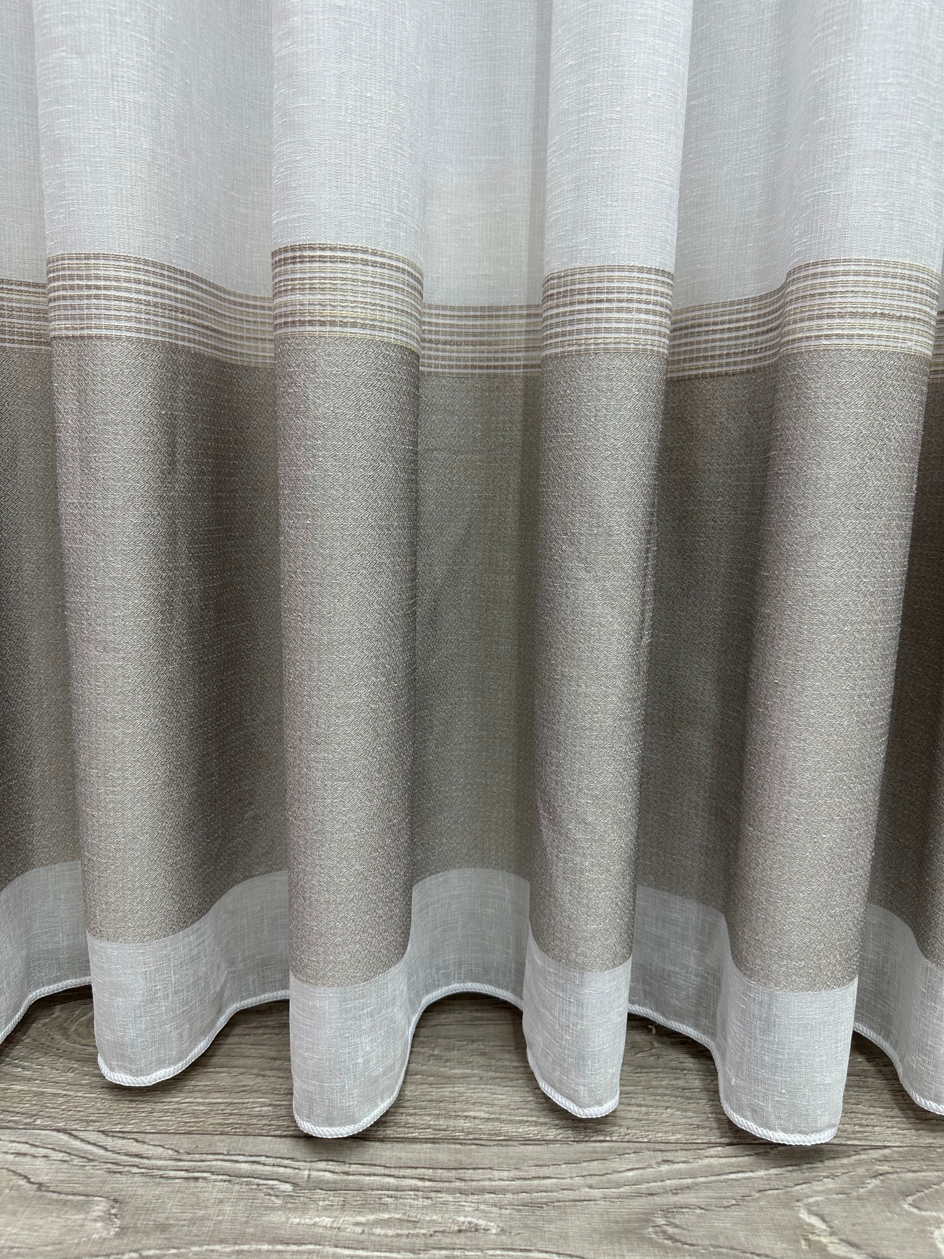 Linen sheer curtain with stripes, brown color