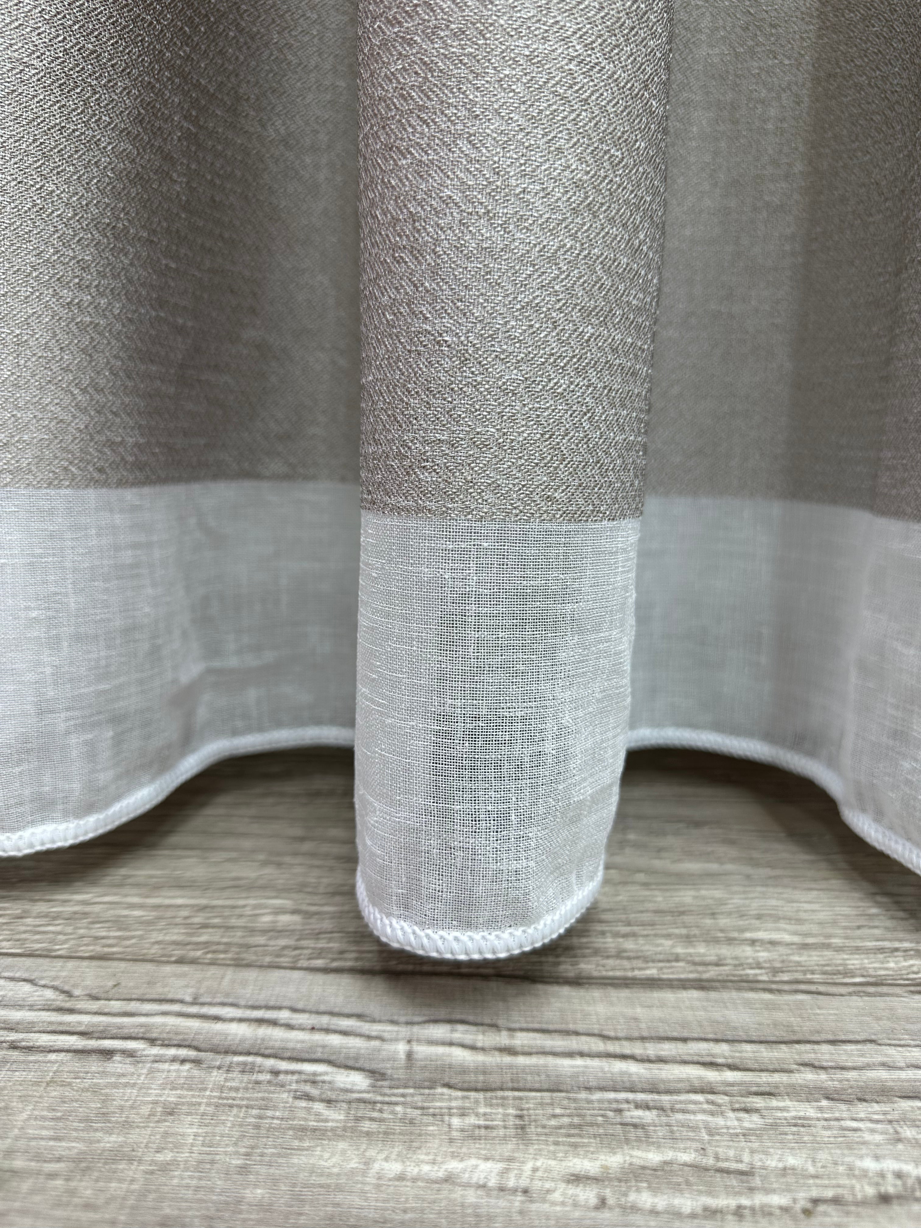 Linen sheer curtain with stripes, brown color