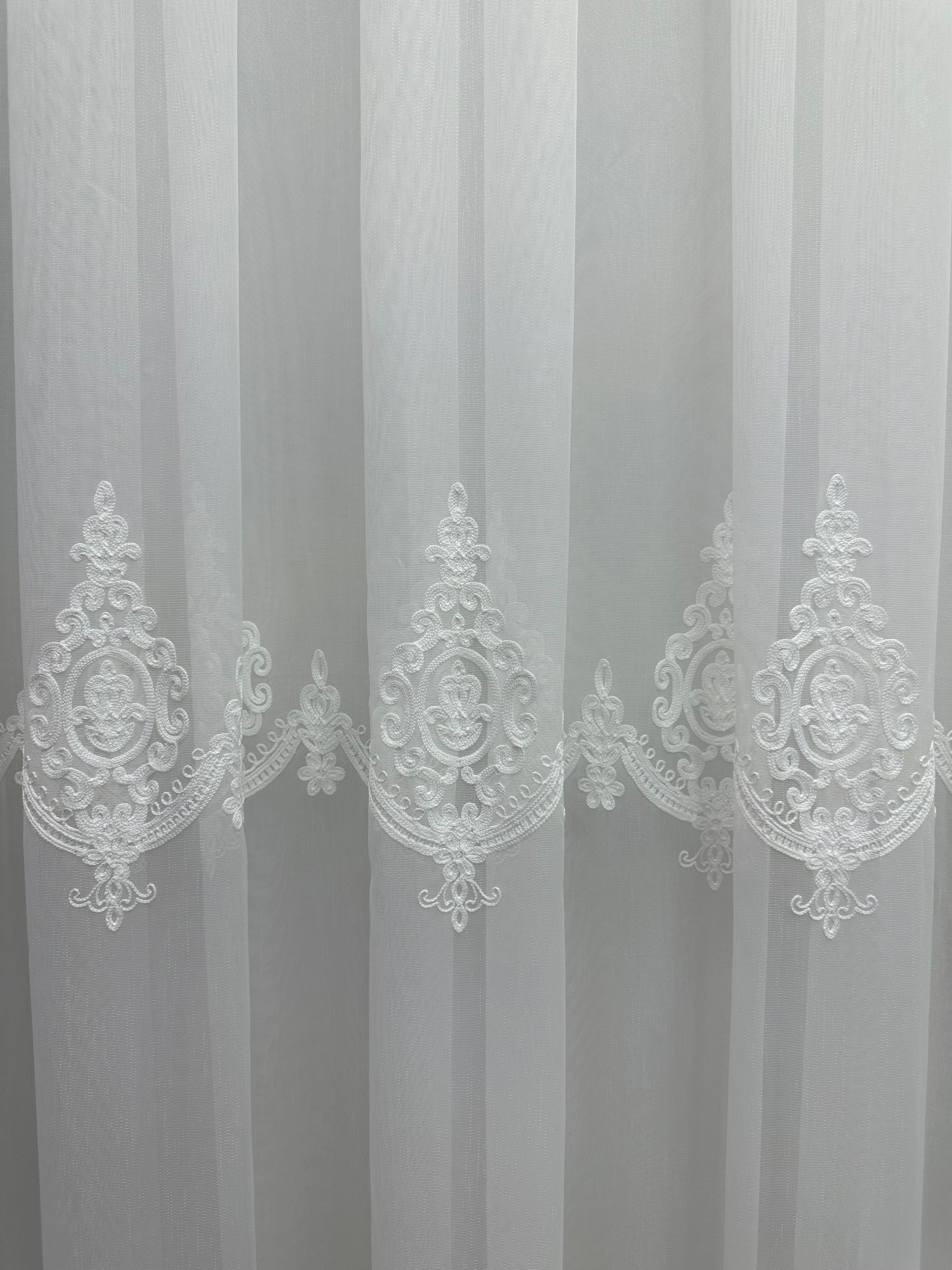 Bamboo-based sheer curtain with chenille embroidery, milk color