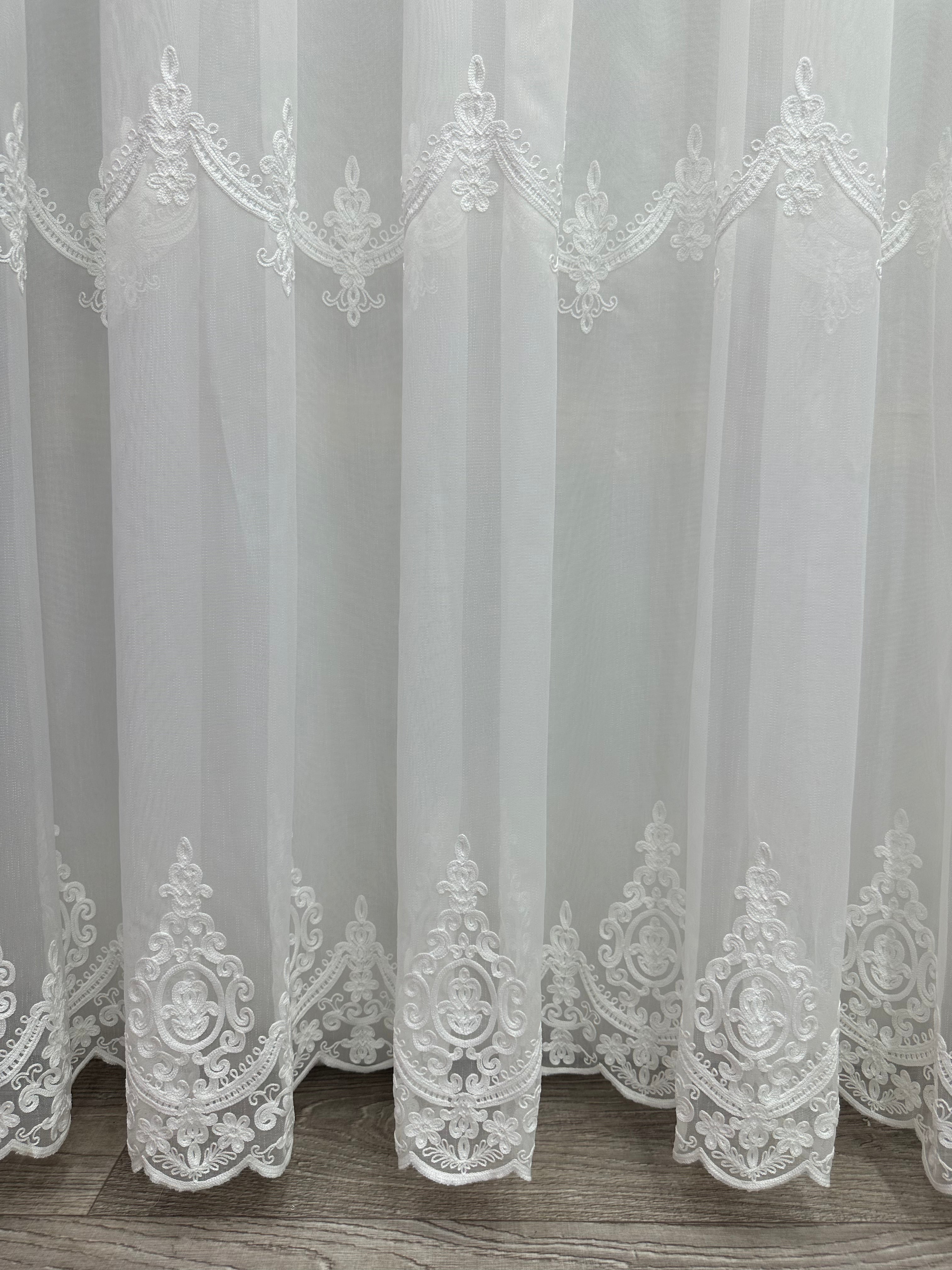 Bamboo-based sheer curtain with chenille embroidery, milk color