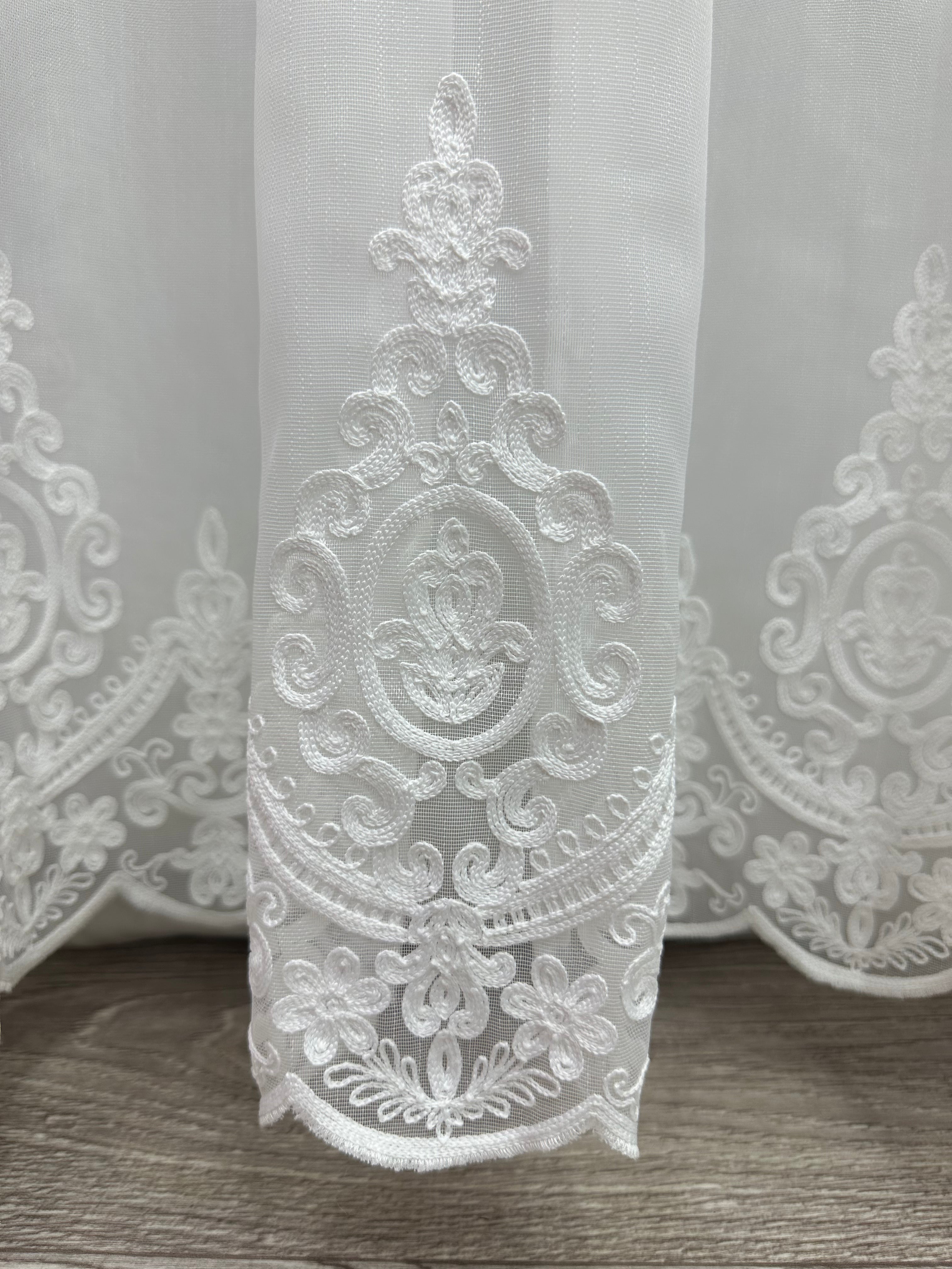 Bamboo-based sheer curtain with chenille embroidery, milk color