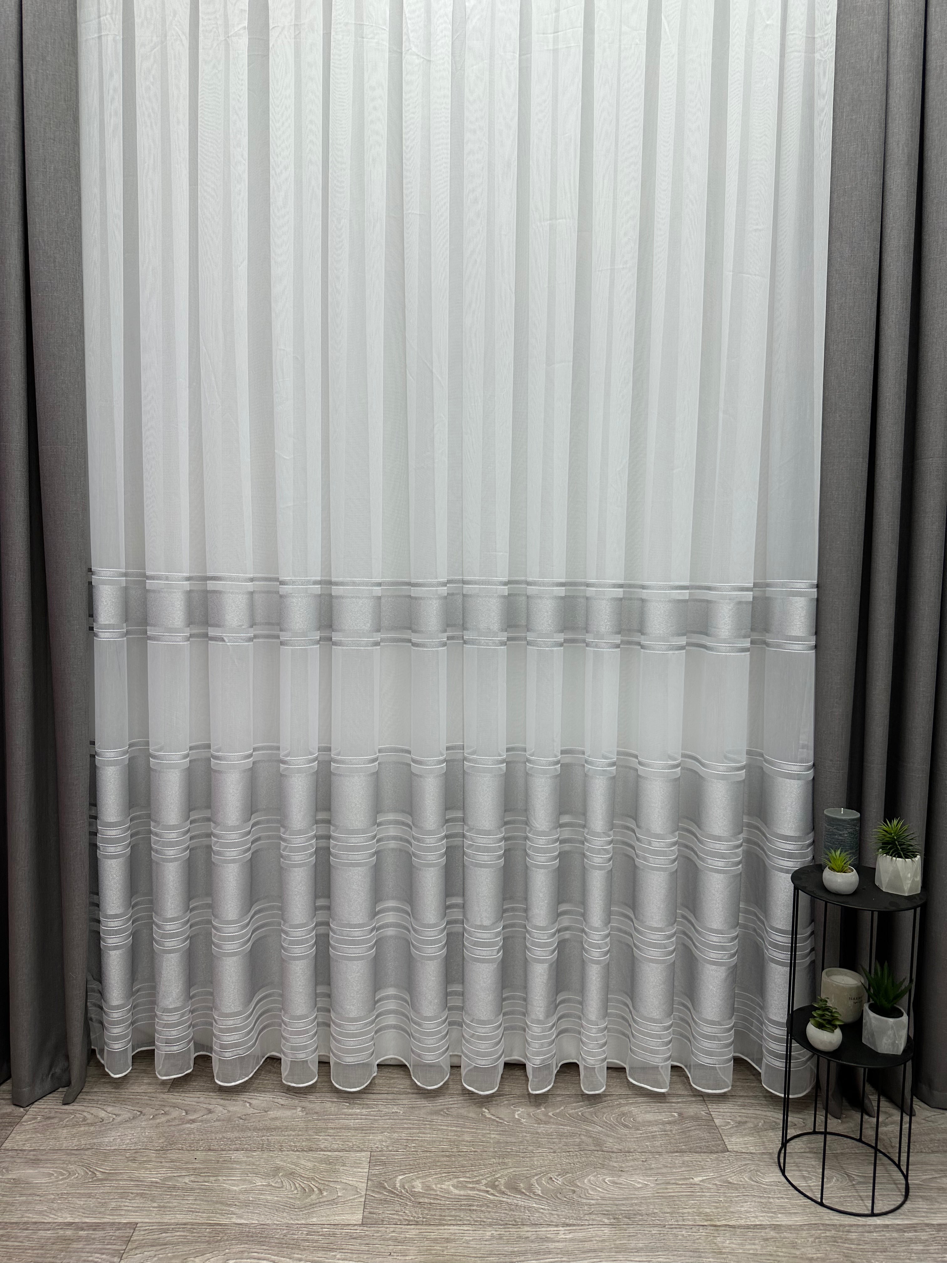 Bamboo-based sheer curtain with stripes, light gray color