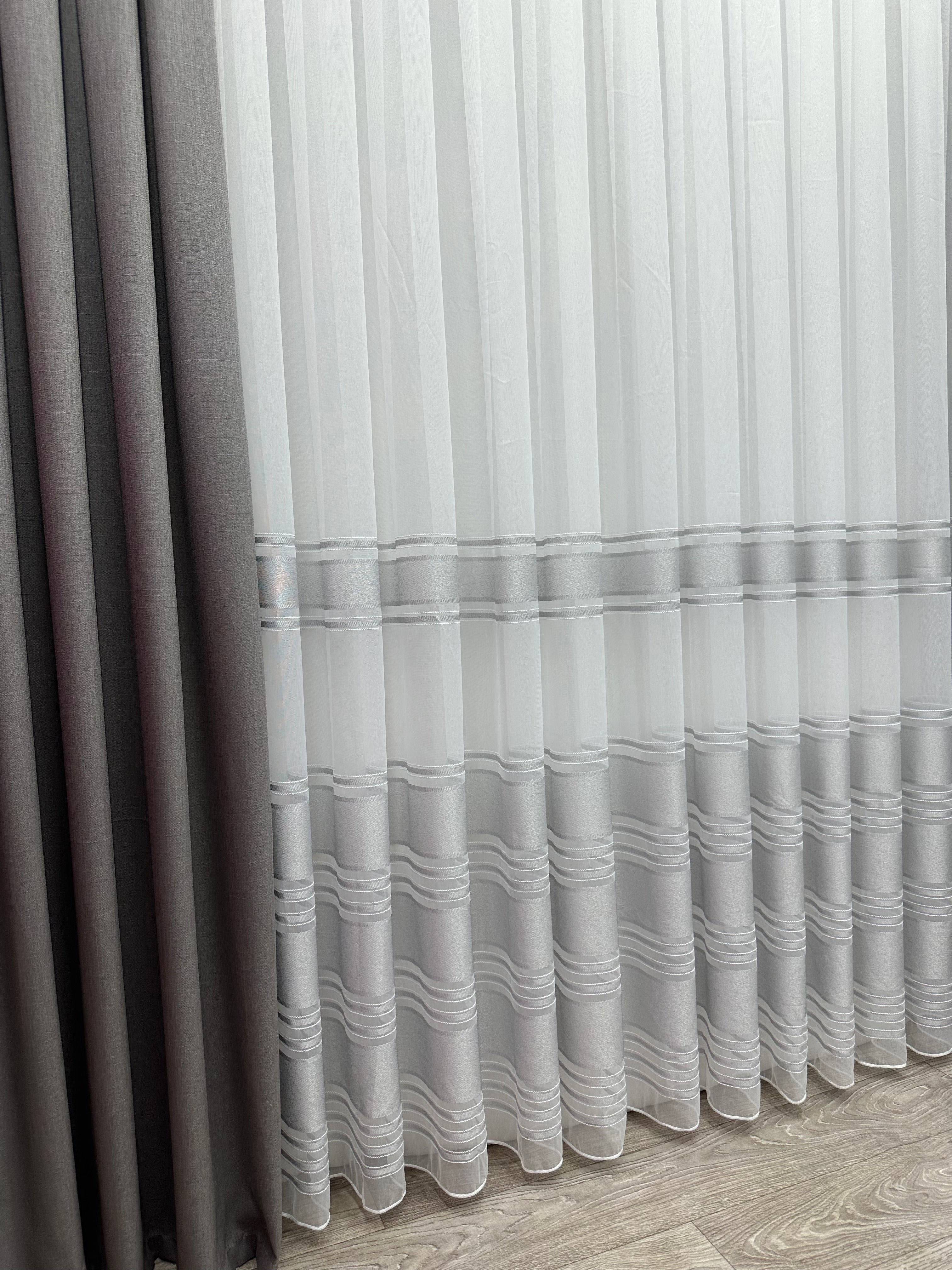 Bamboo-based sheer curtain with stripes, light gray color