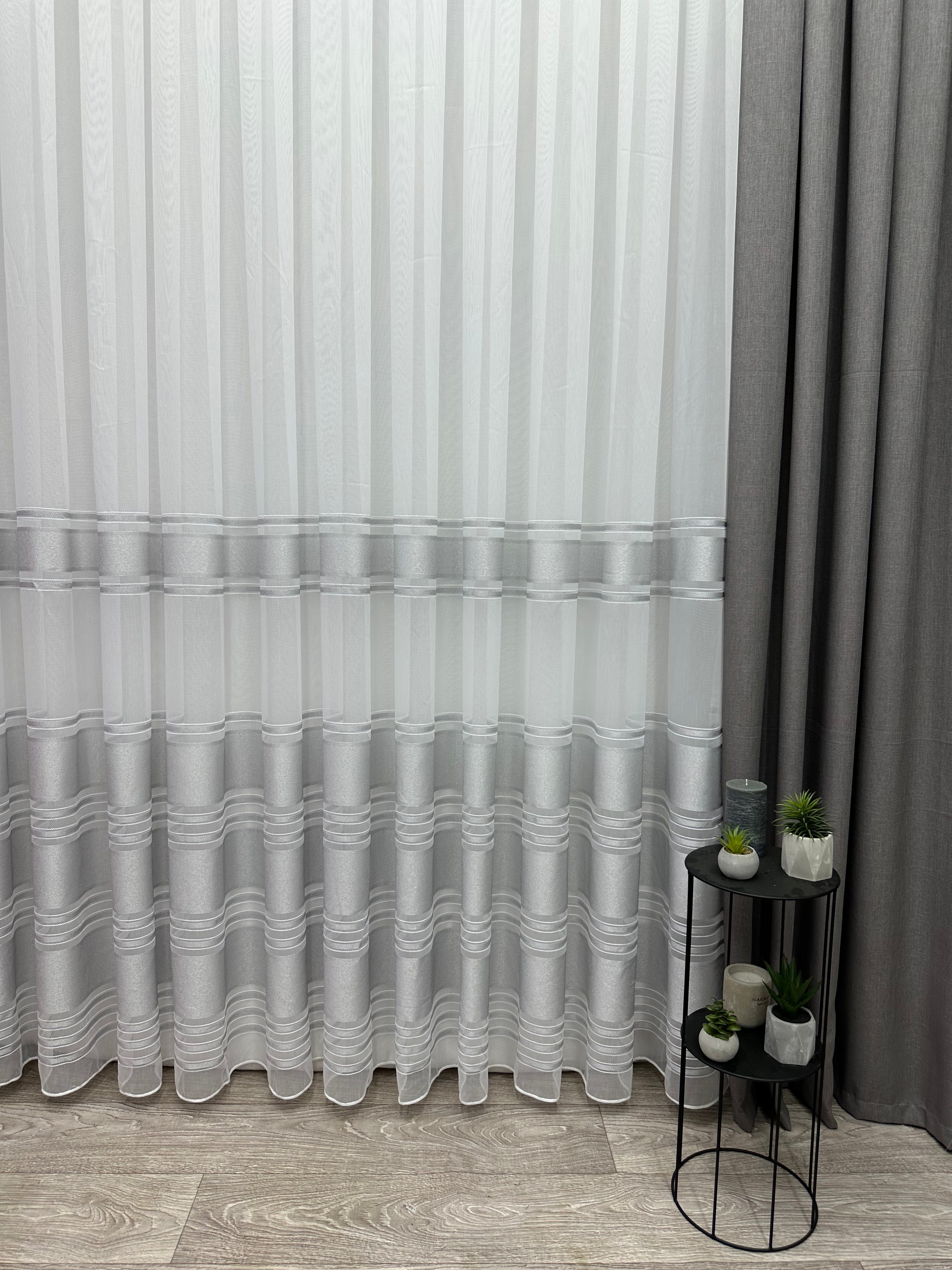 Bamboo-based sheer curtain with stripes, light gray color
