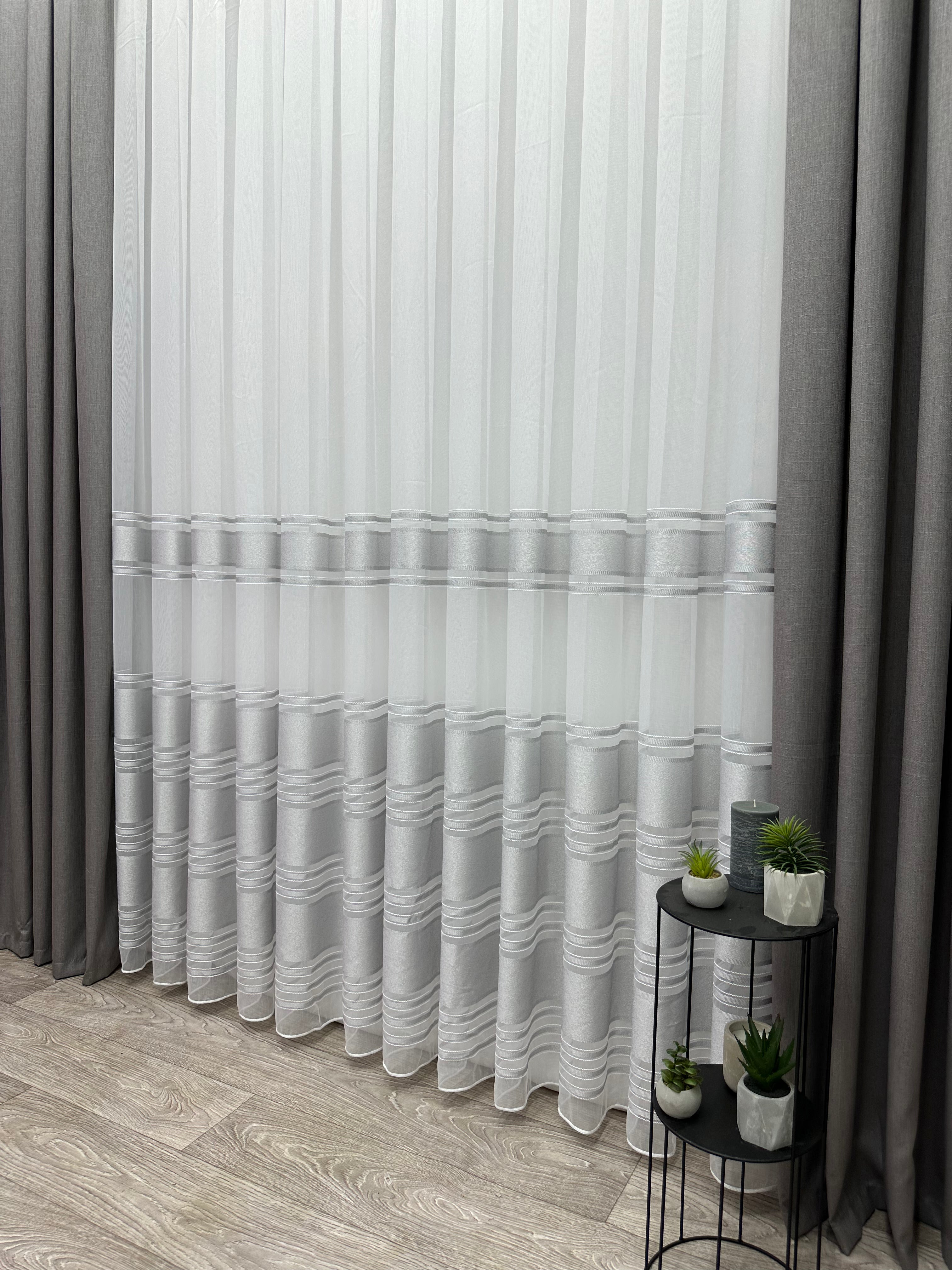 Bamboo-based sheer curtain with stripes, light gray color