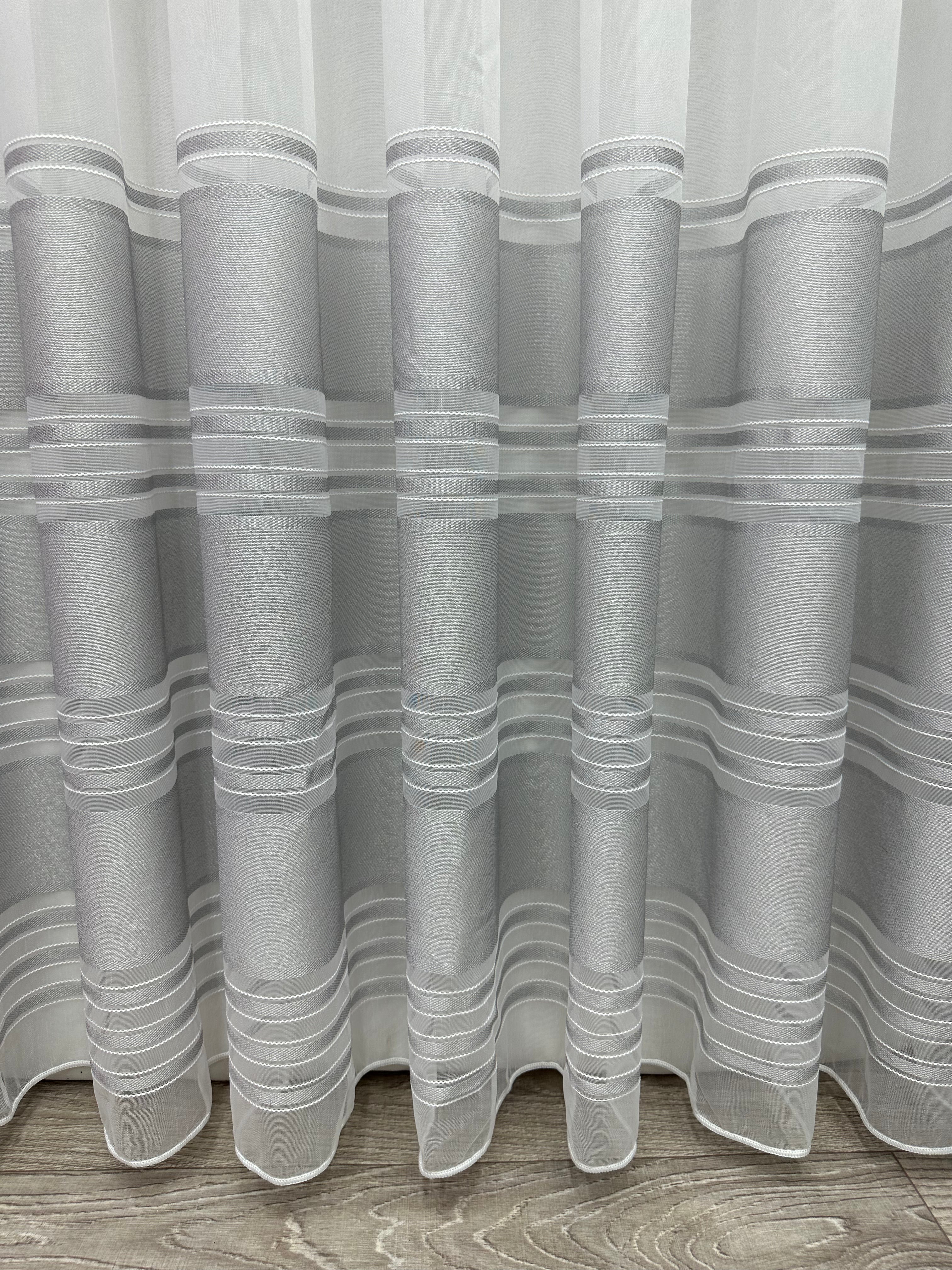 Bamboo-based sheer curtain with stripes, light gray color