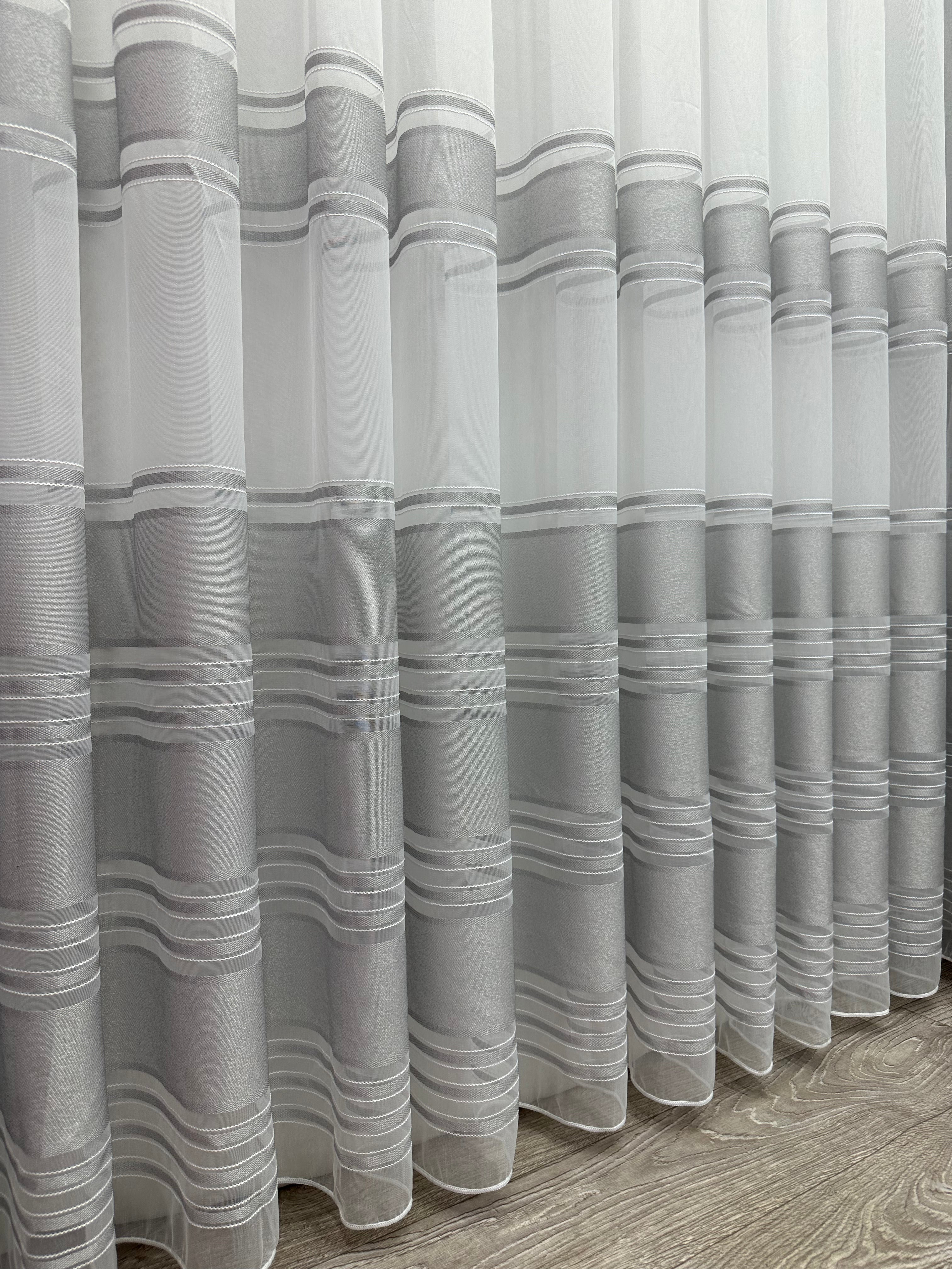 Bamboo-based sheer curtain with stripes, light gray color