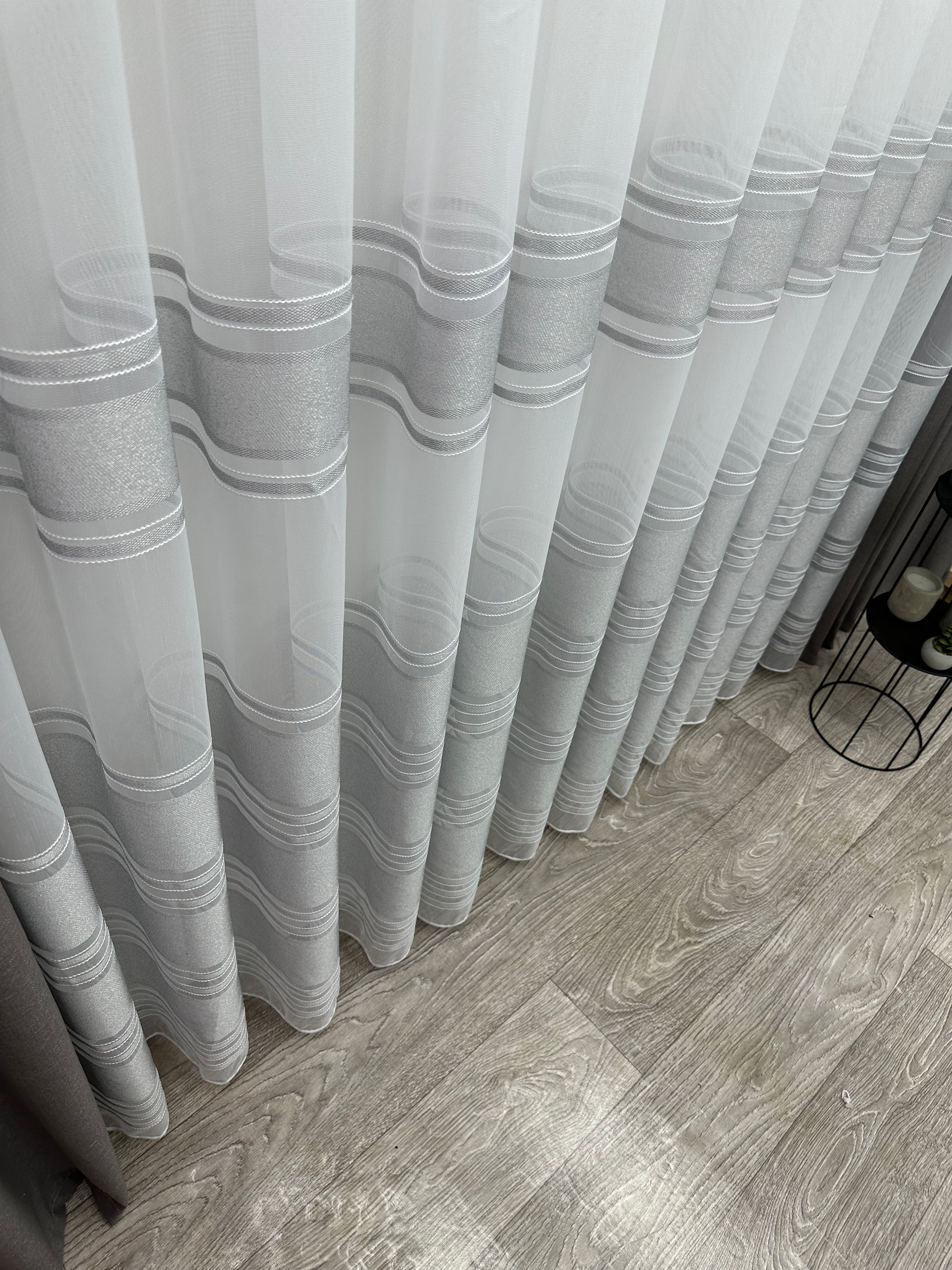 Bamboo-based sheer curtain with stripes, light gray color