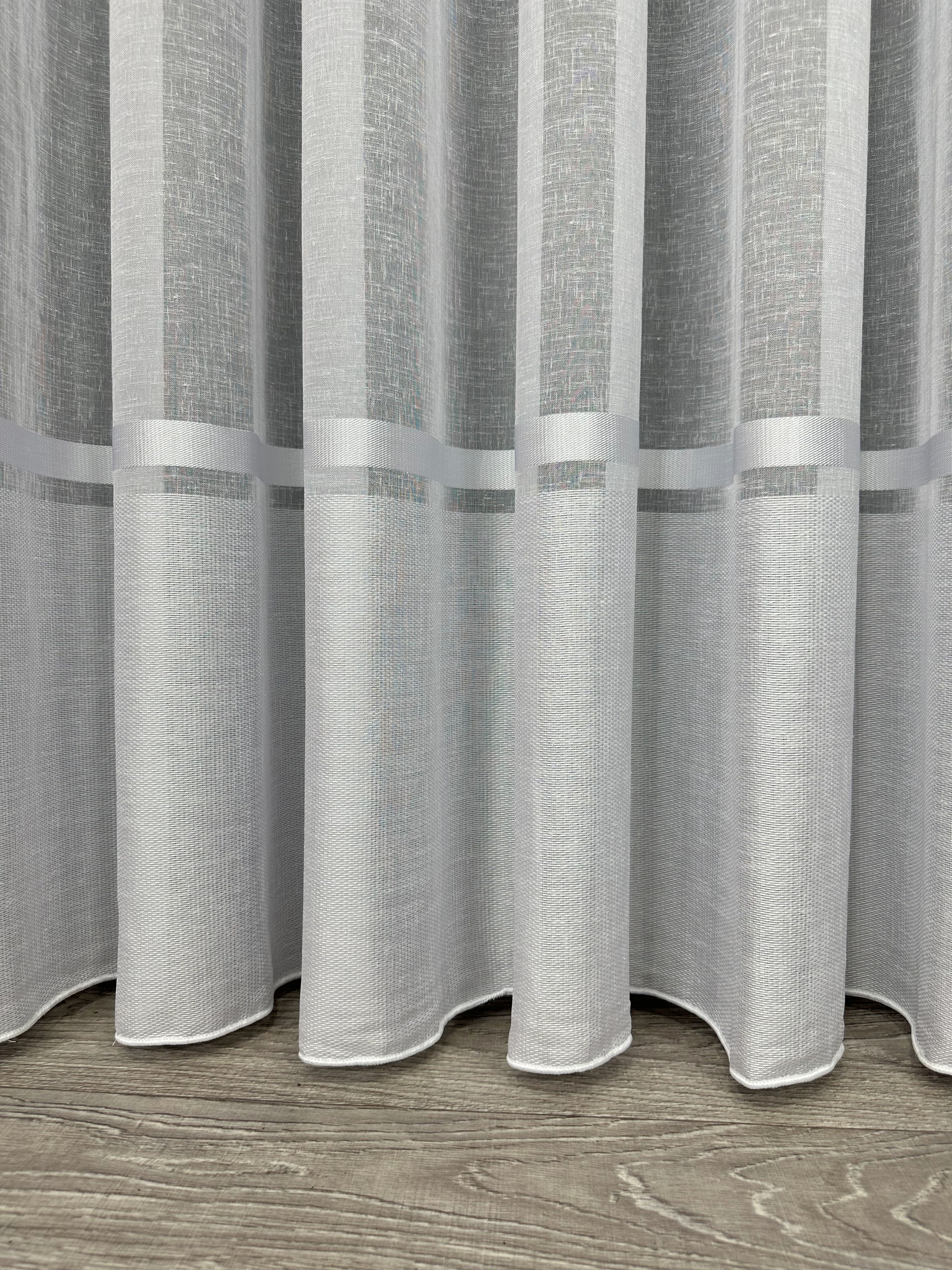 Linen sheer curtain with stripes, white color
