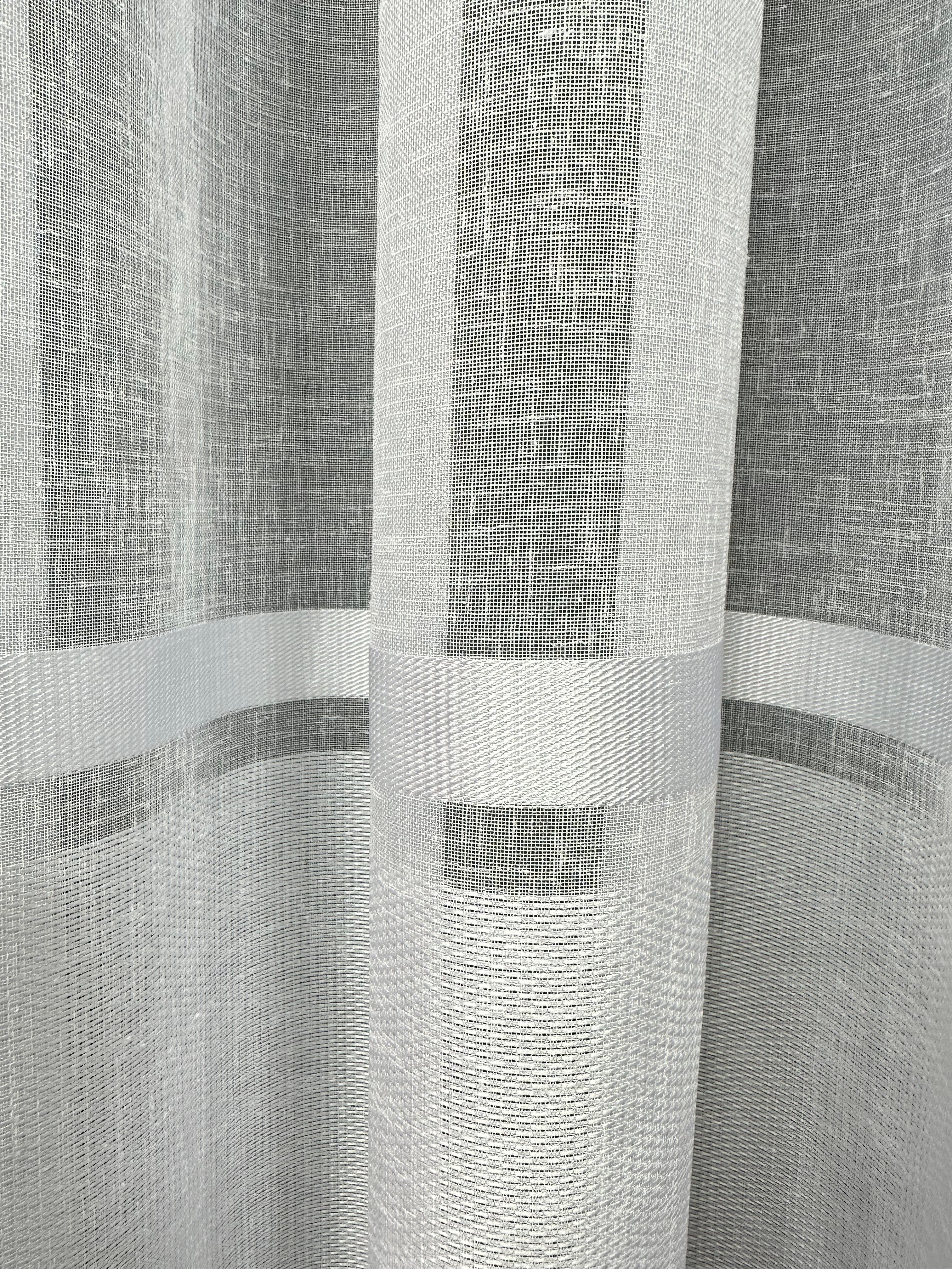 Linen sheer curtain with stripes, white color