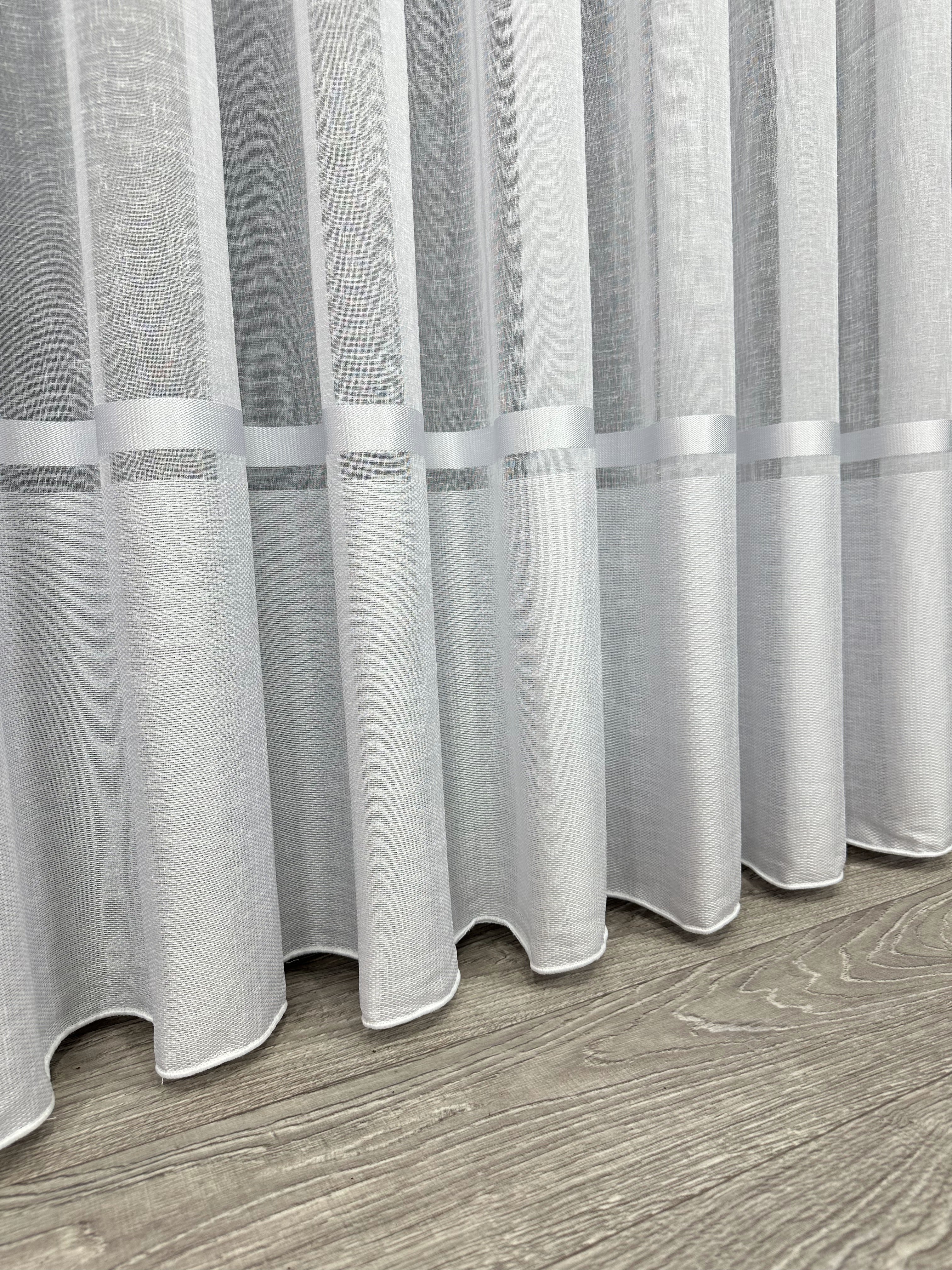 Linen sheer curtain with stripes, white color