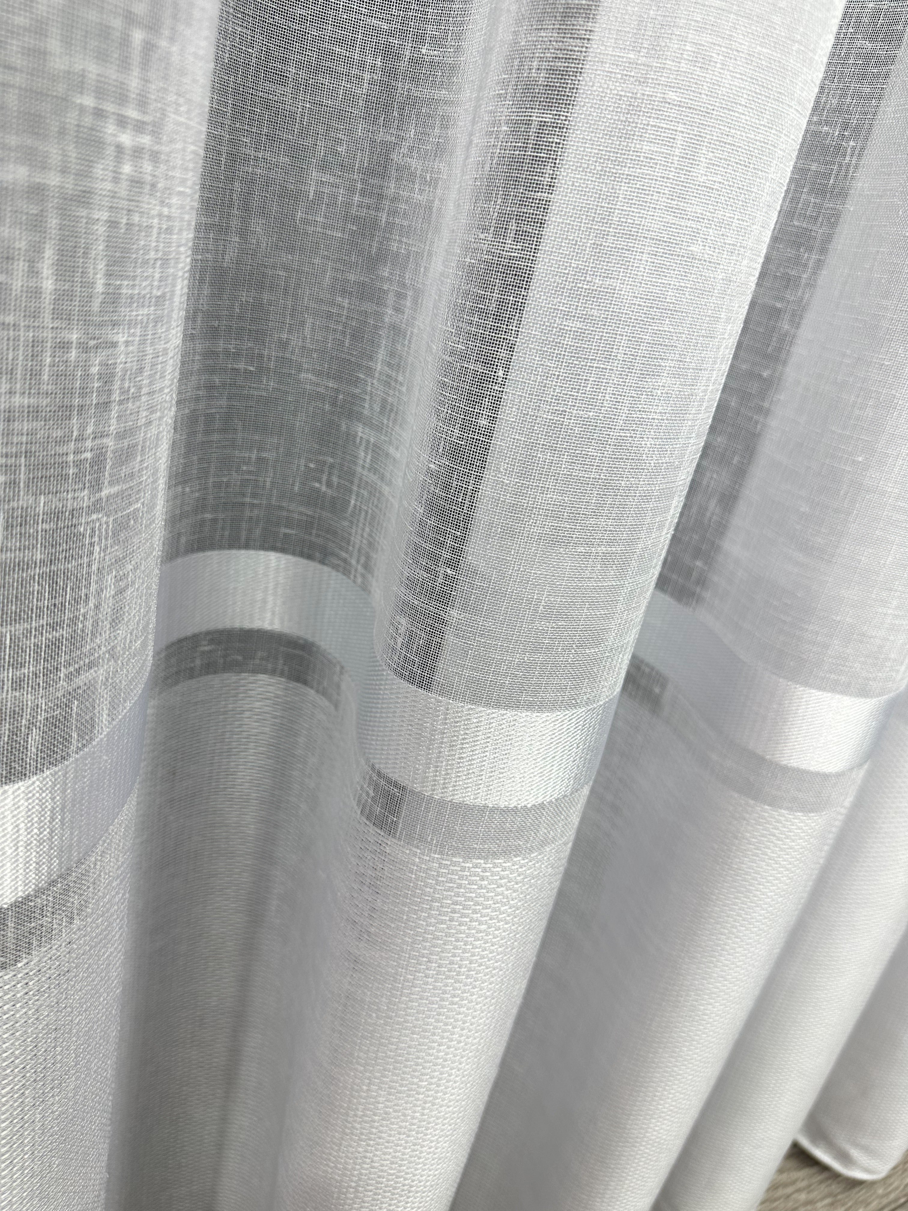 Linen sheer curtain with stripes, white color