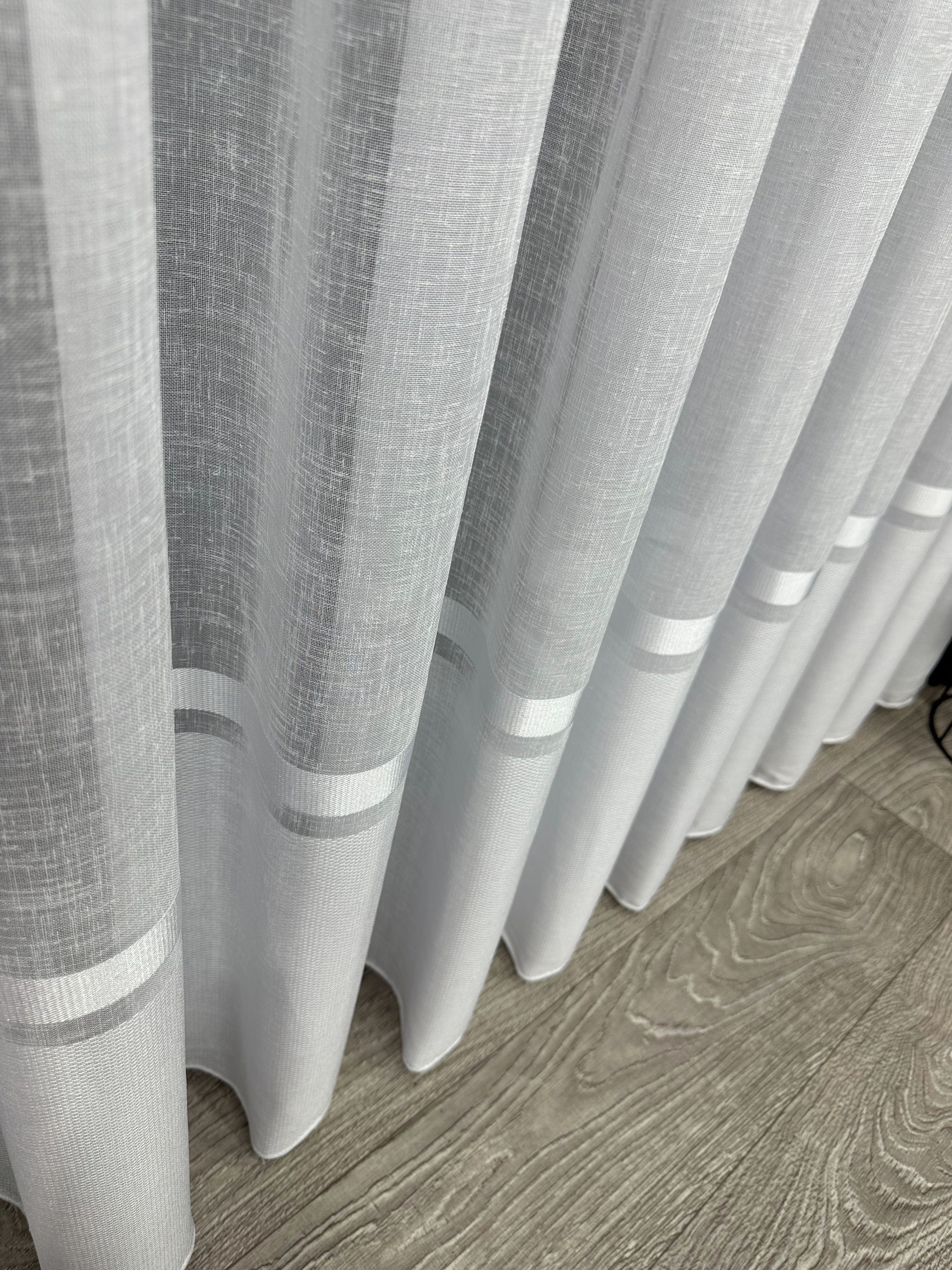 Linen sheer curtain with stripes, white color