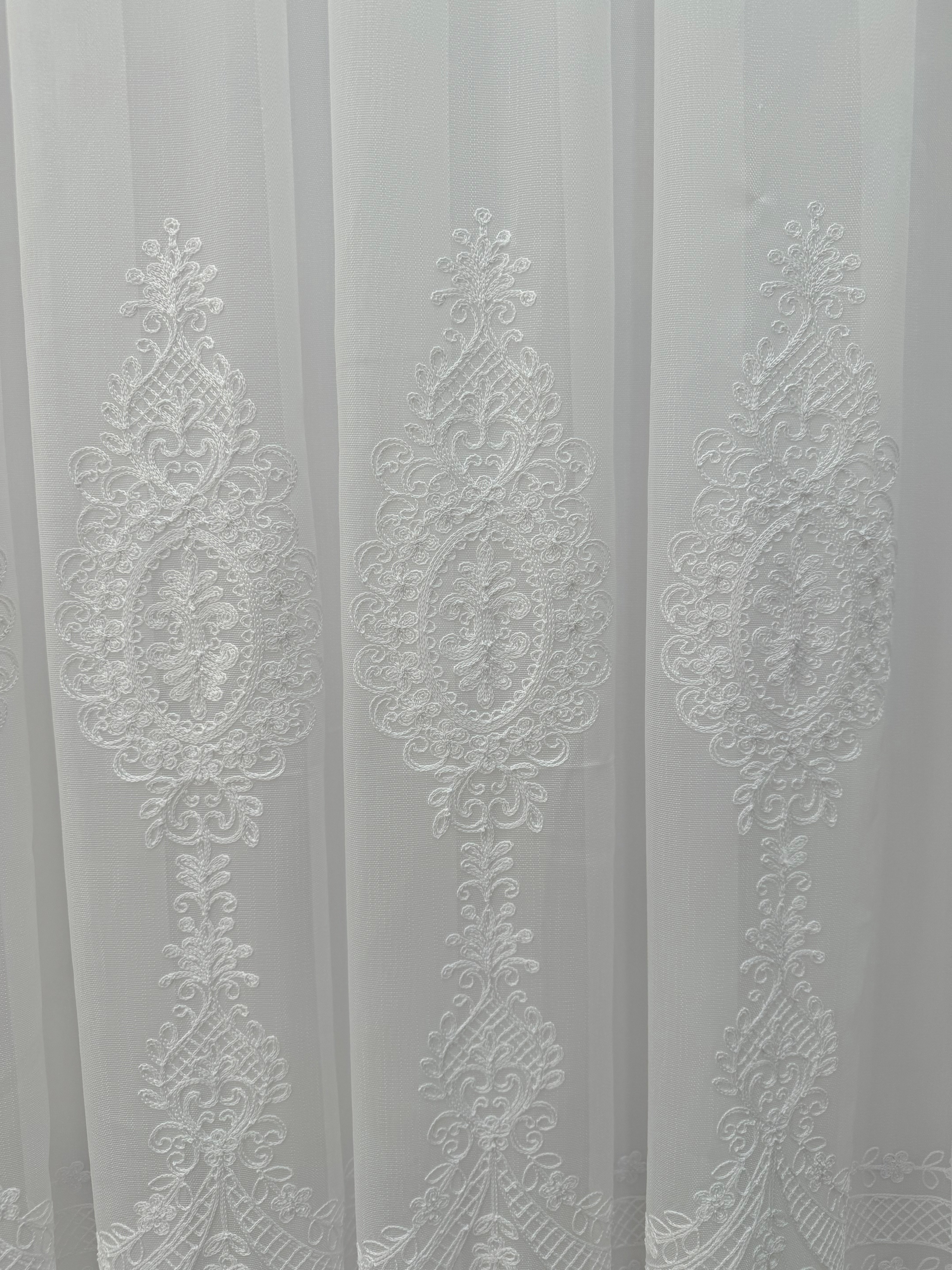 Sheer curtain with beautiful embroidery, white color