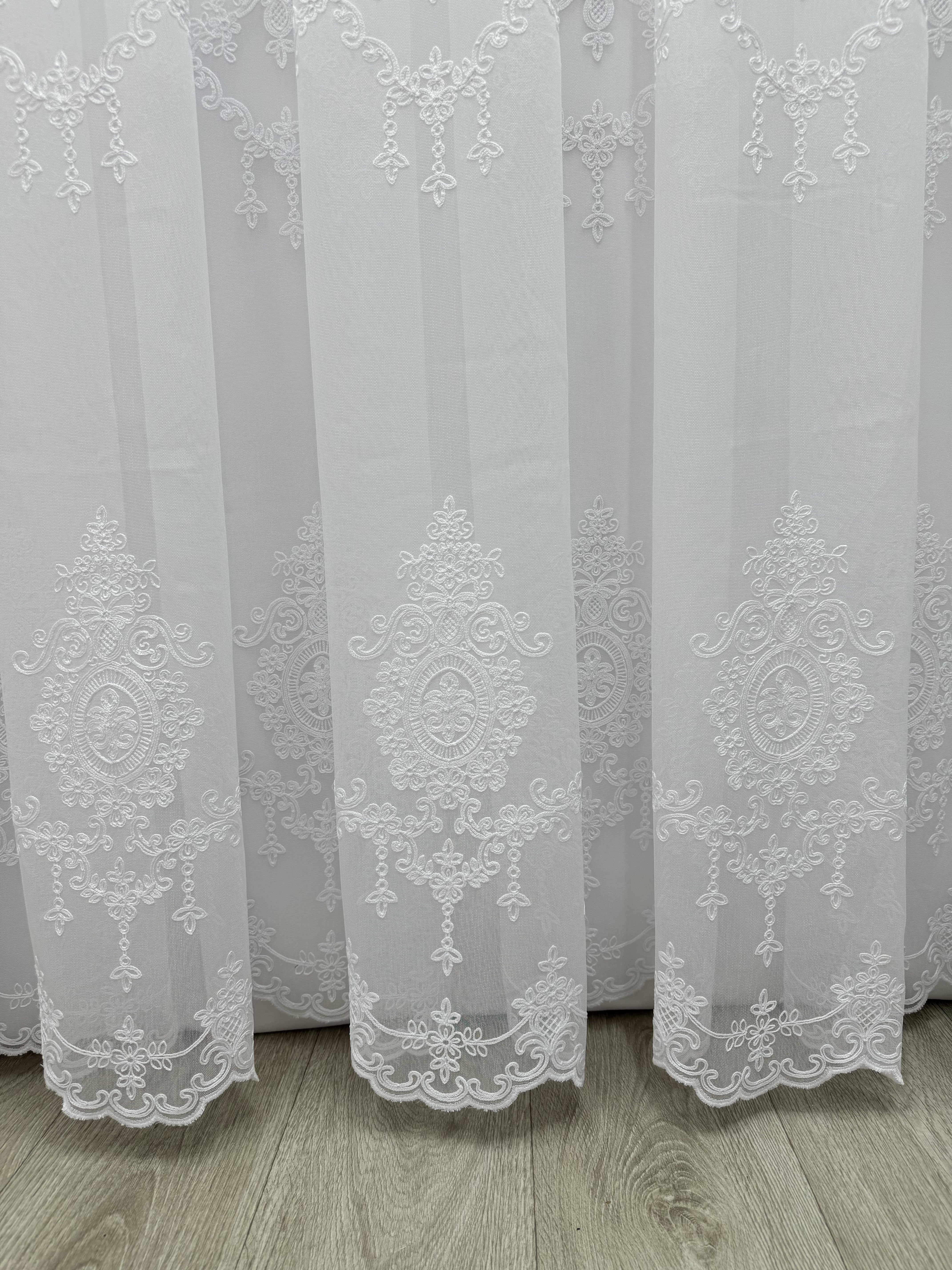 Sheer curtain with beautiful embroidery, white color