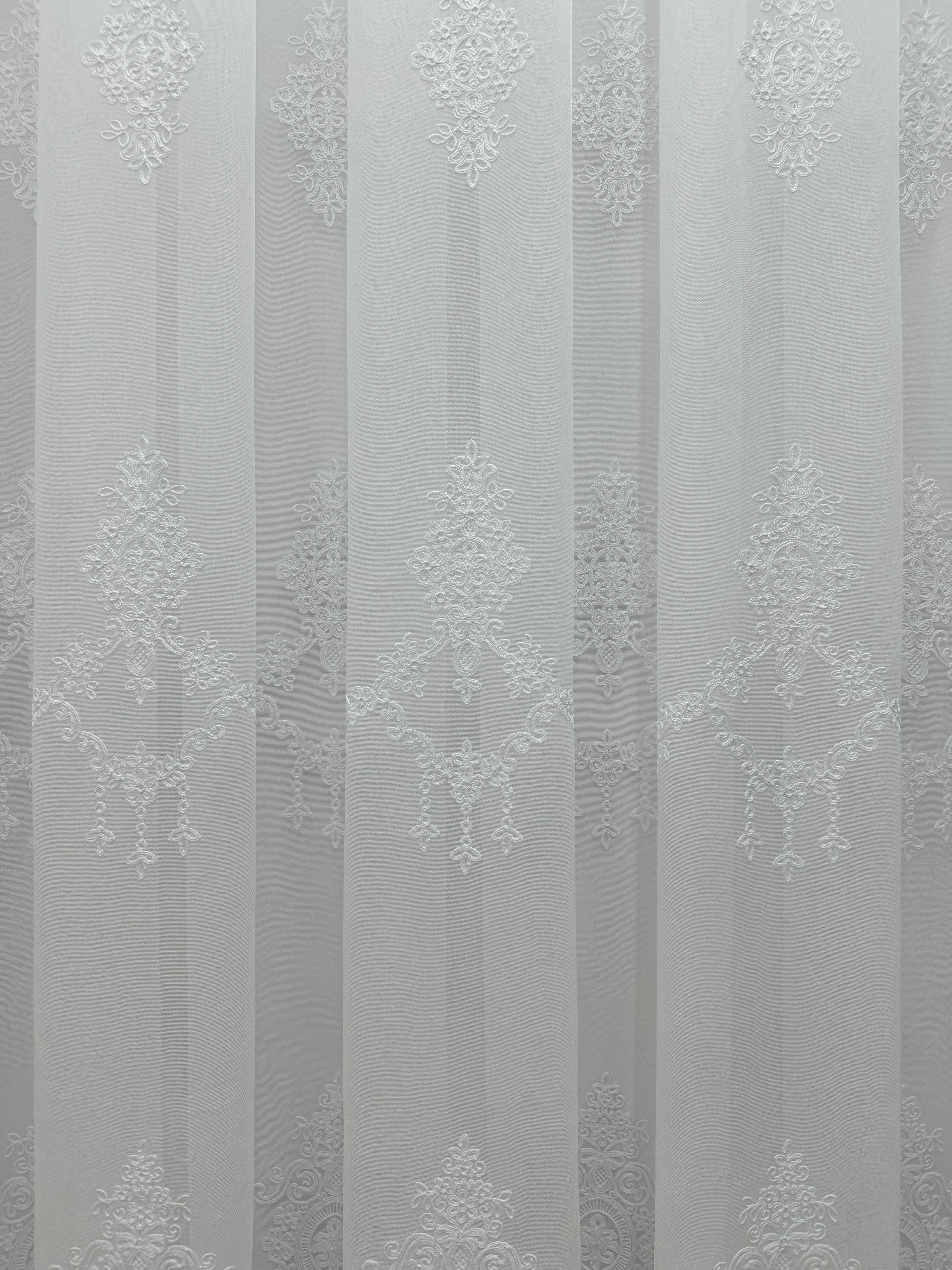 Sheer curtain with beautiful embroidery, white color