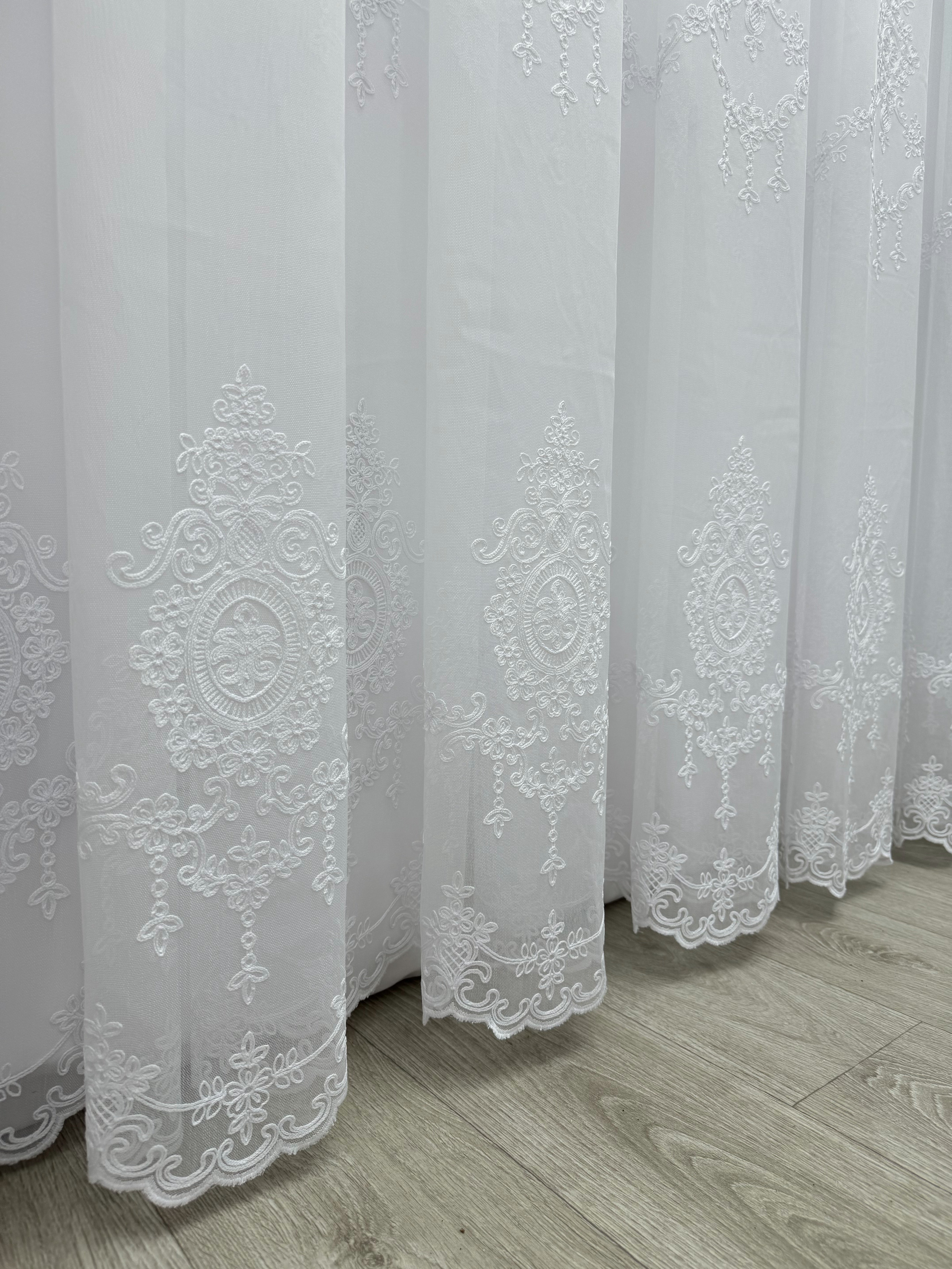 Sheer curtain with beautiful embroidery, white color