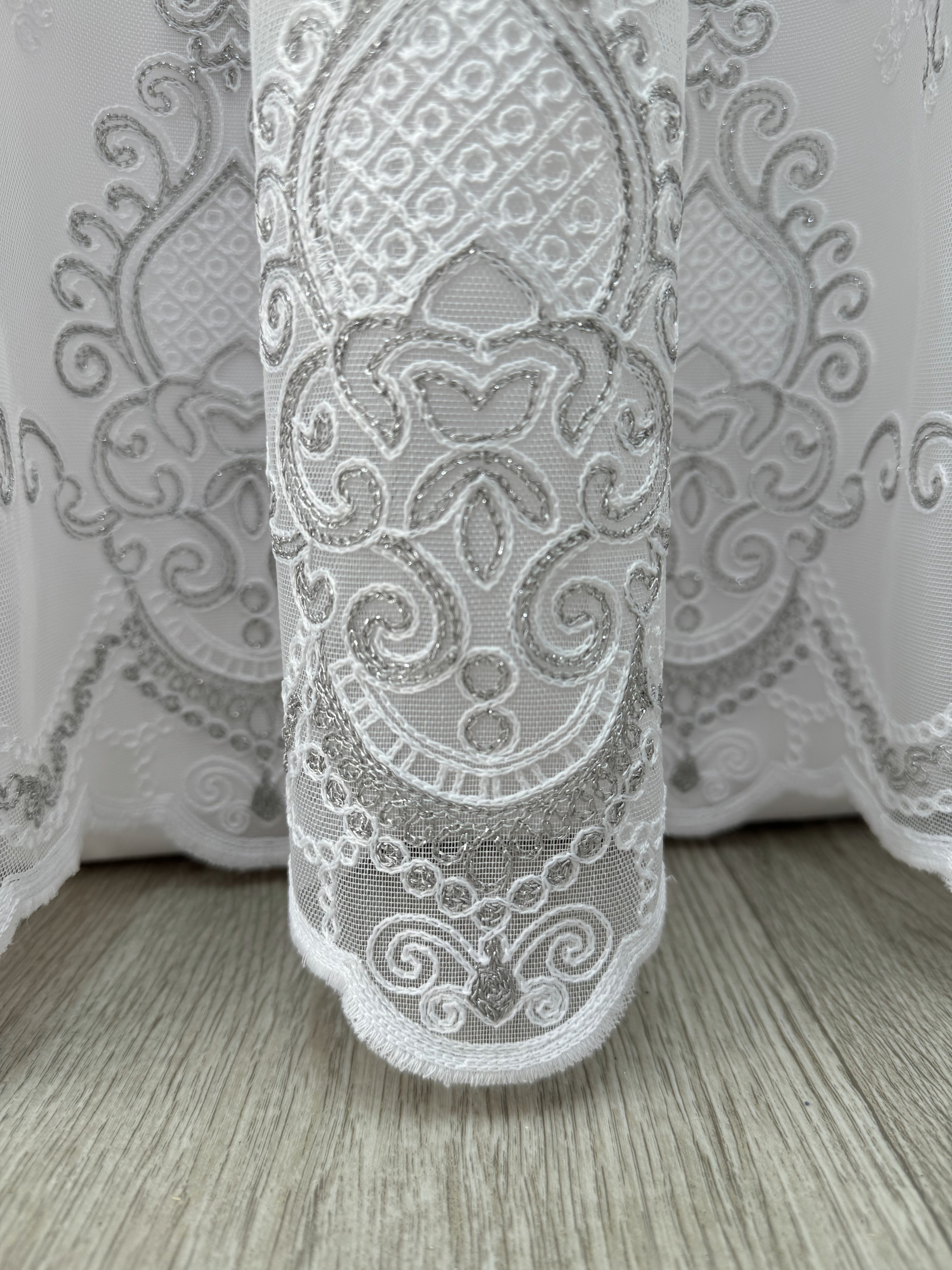Bamboo-based sheer curtain with chenille embroidery, gray color