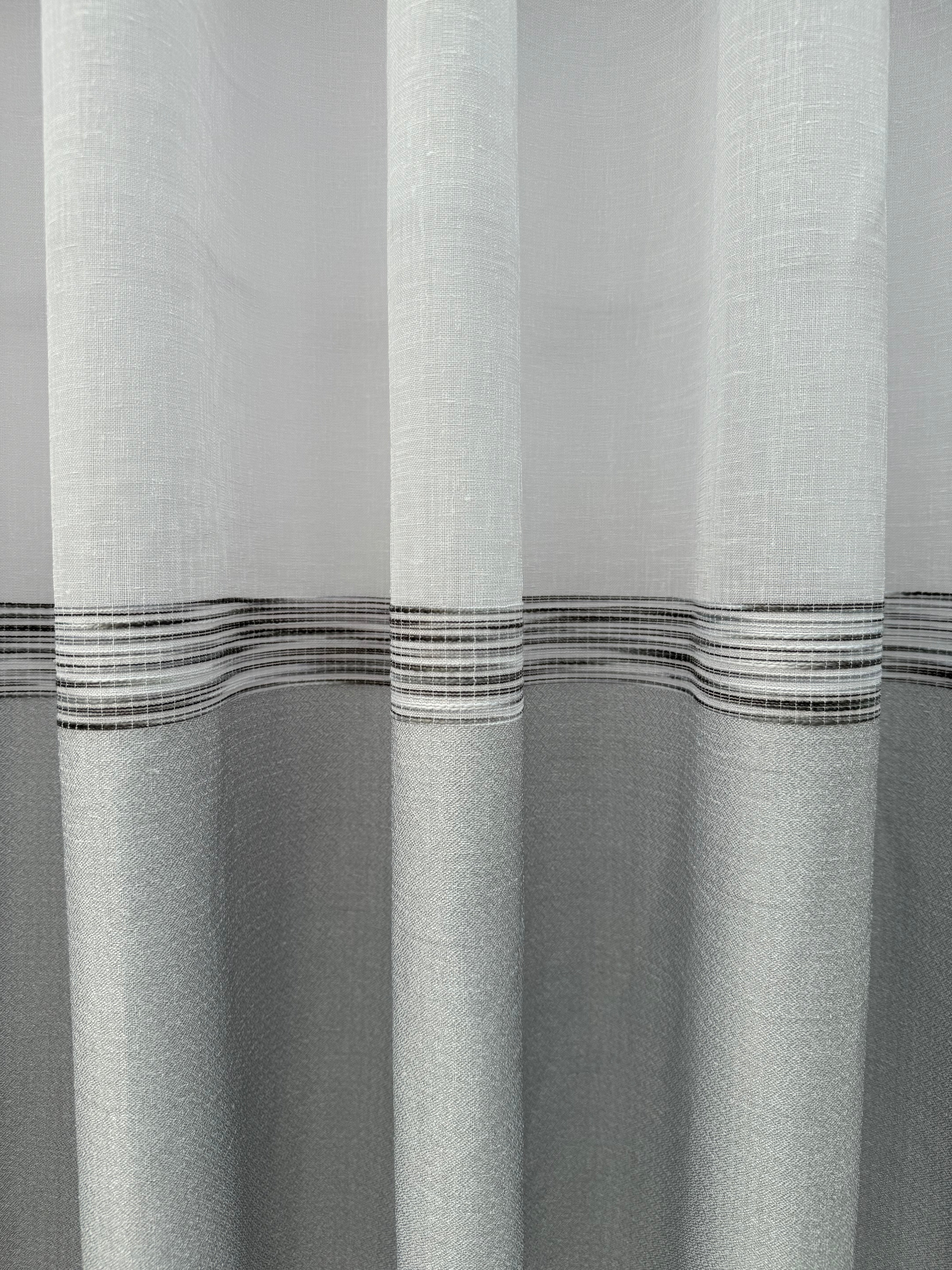 Linen sheer curtain with stripes, gray color