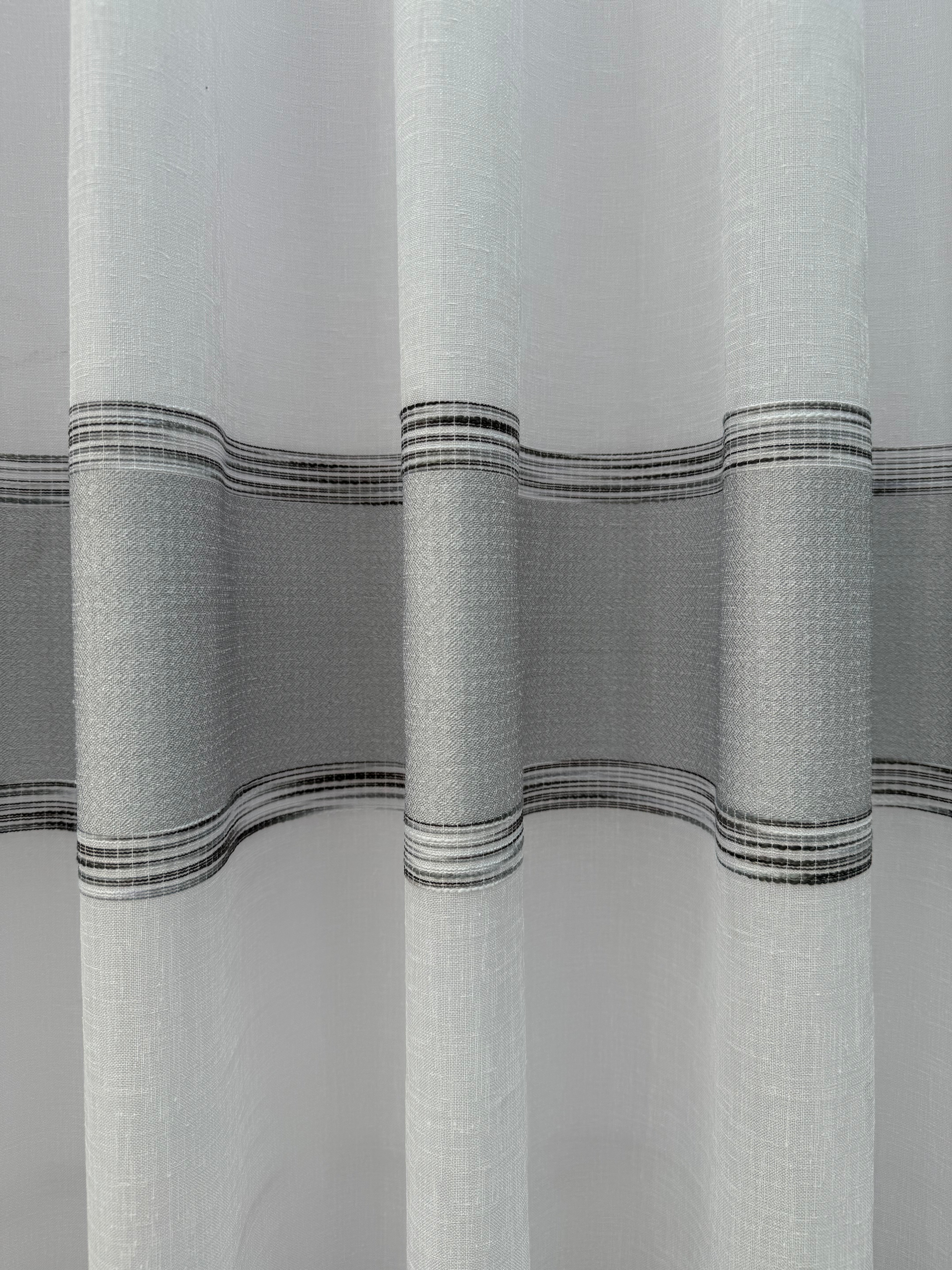 Linen sheer curtain with stripes, gray color