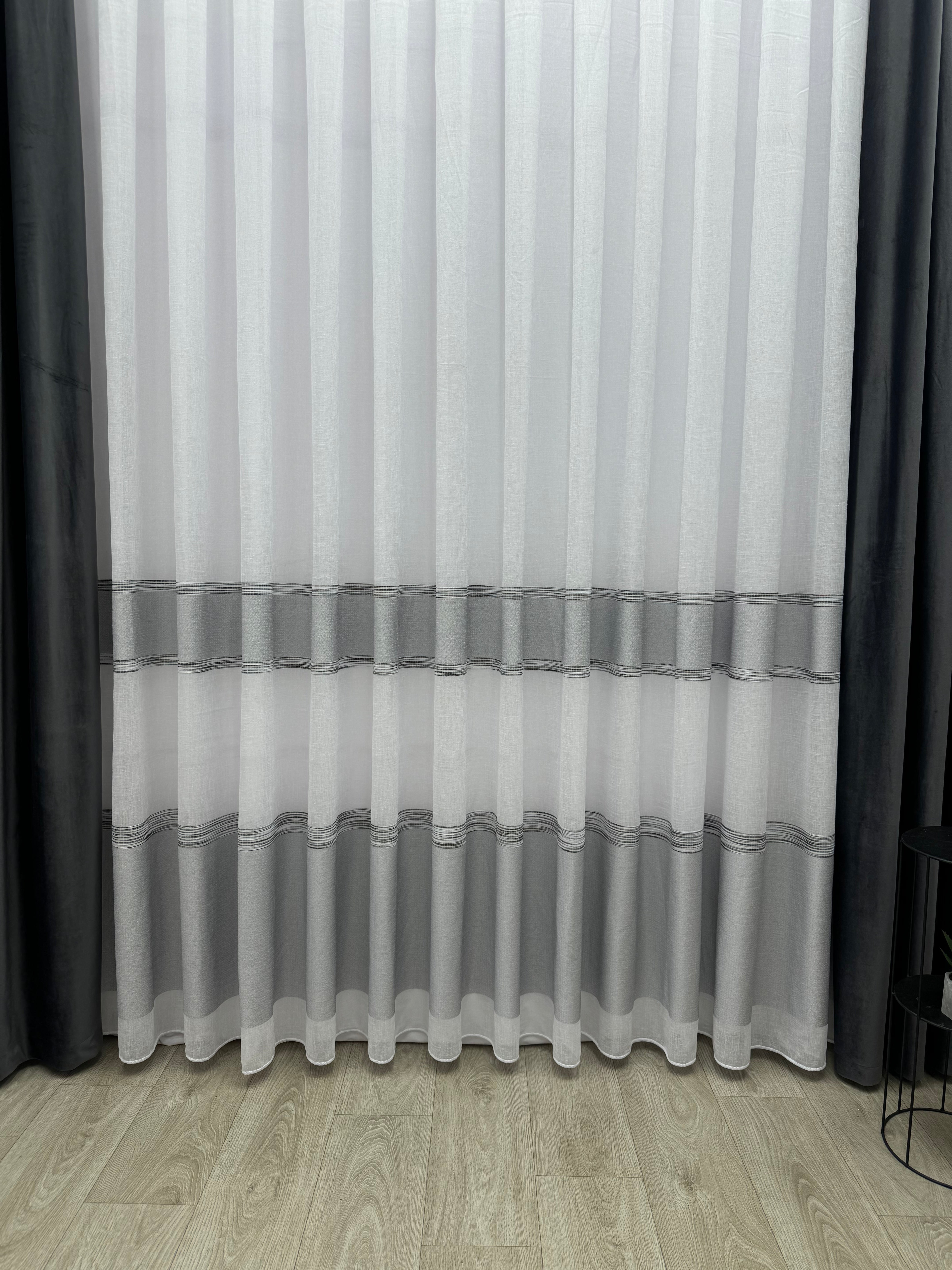 Linen sheer curtain with stripes, gray color