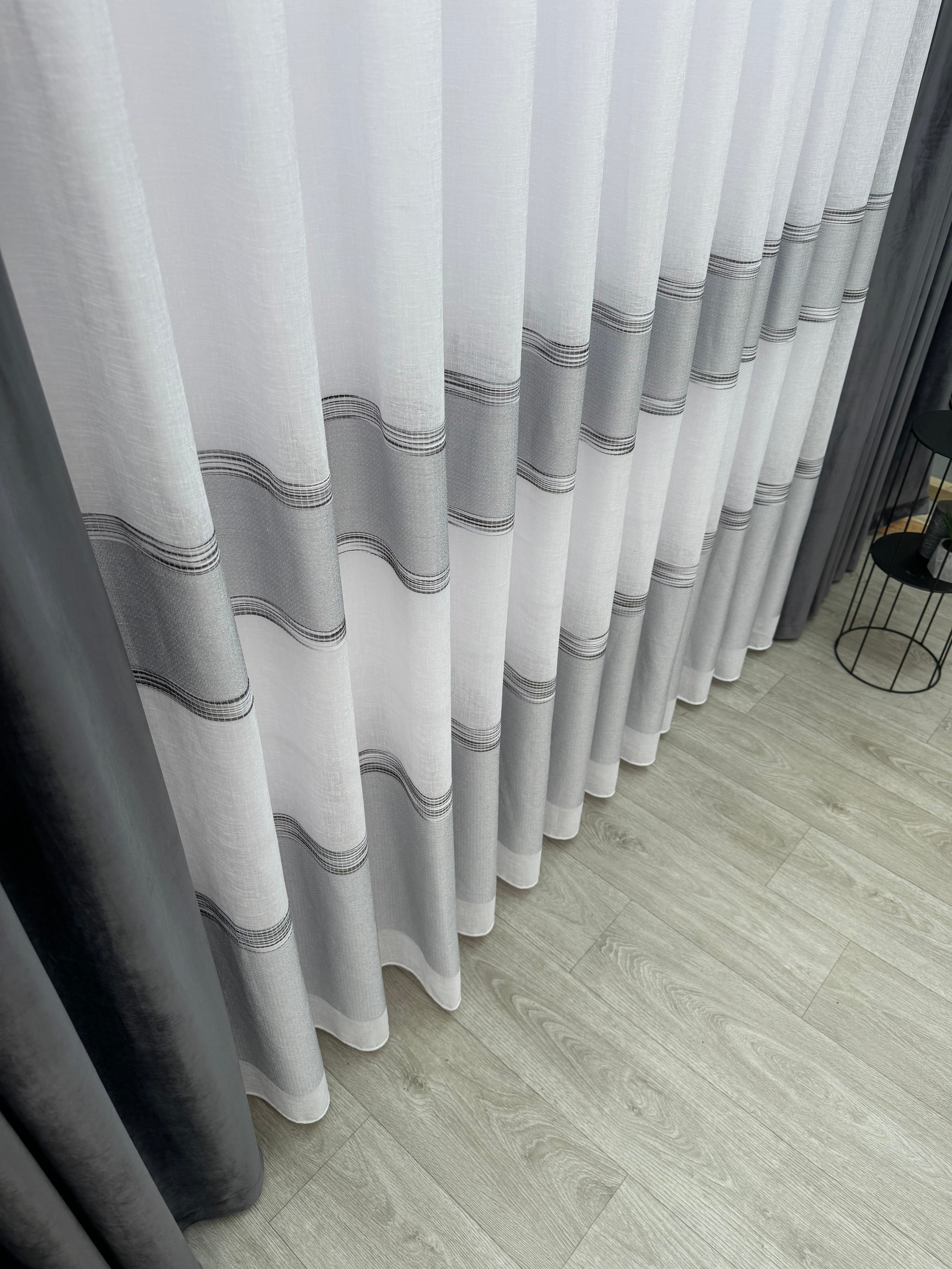 Linen sheer curtain with stripes, gray color