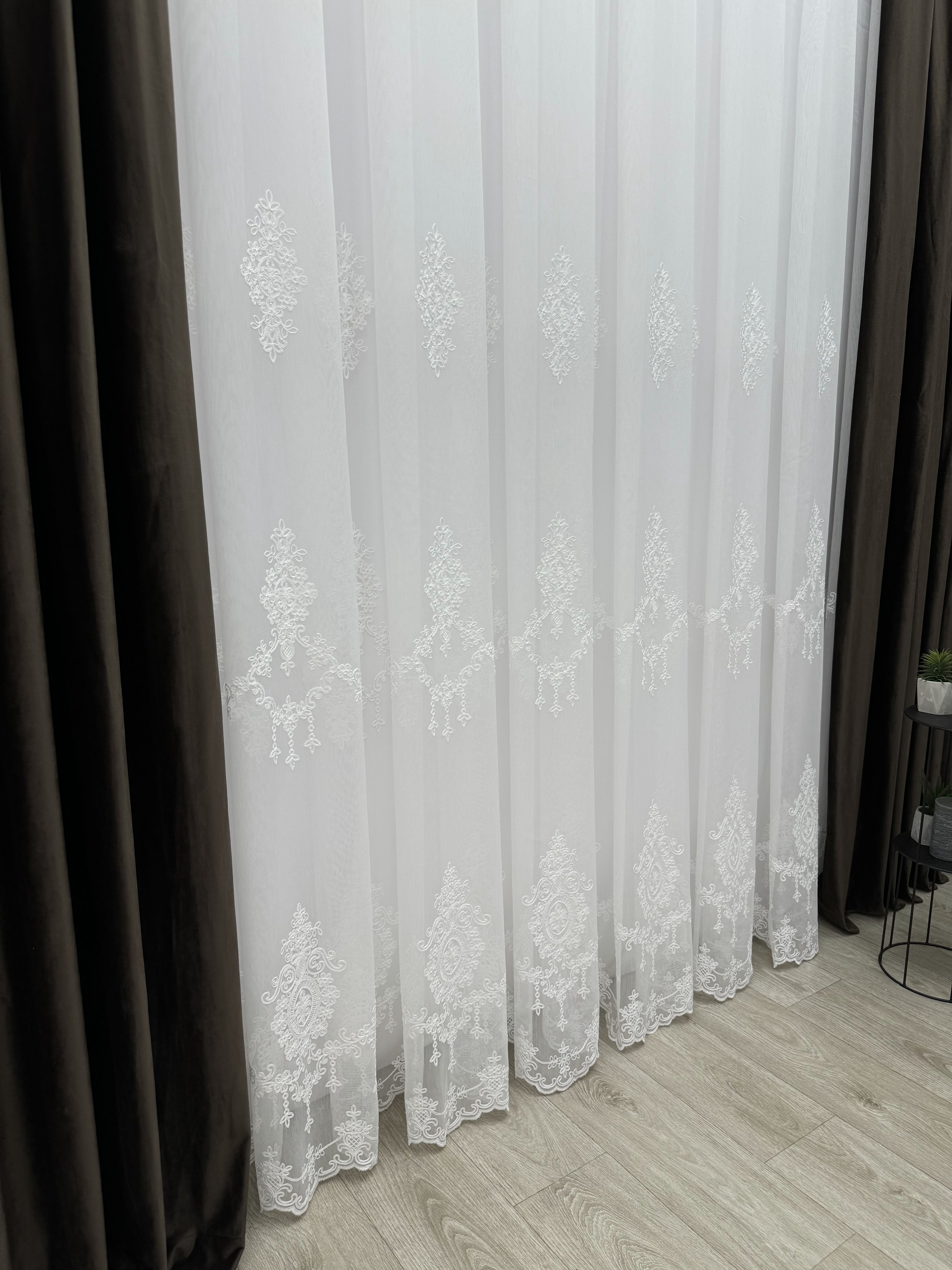 Sheer curtain with beautiful embroidery, milk color
