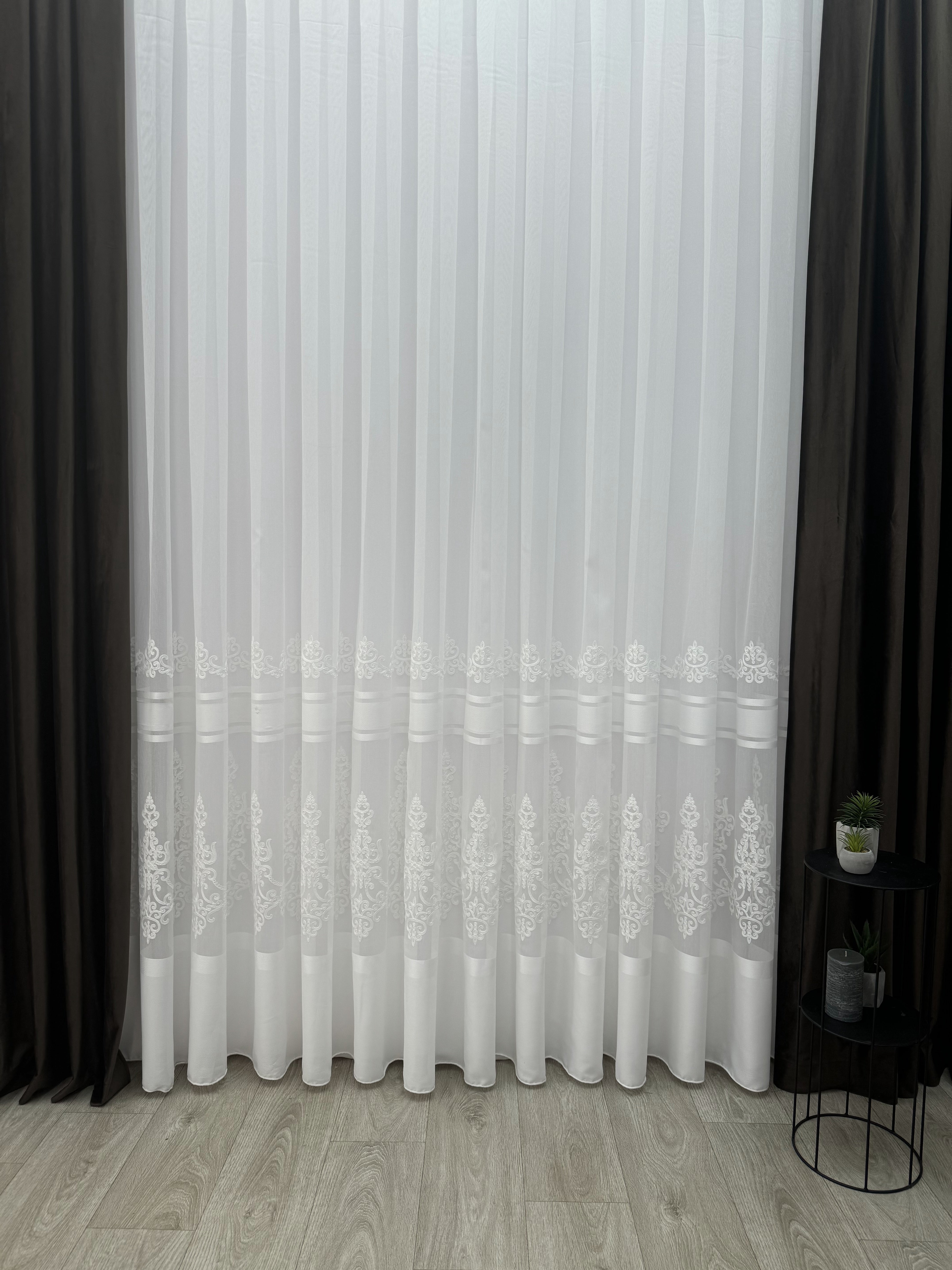 Sheer curtain with beautiful embroidery, milk color