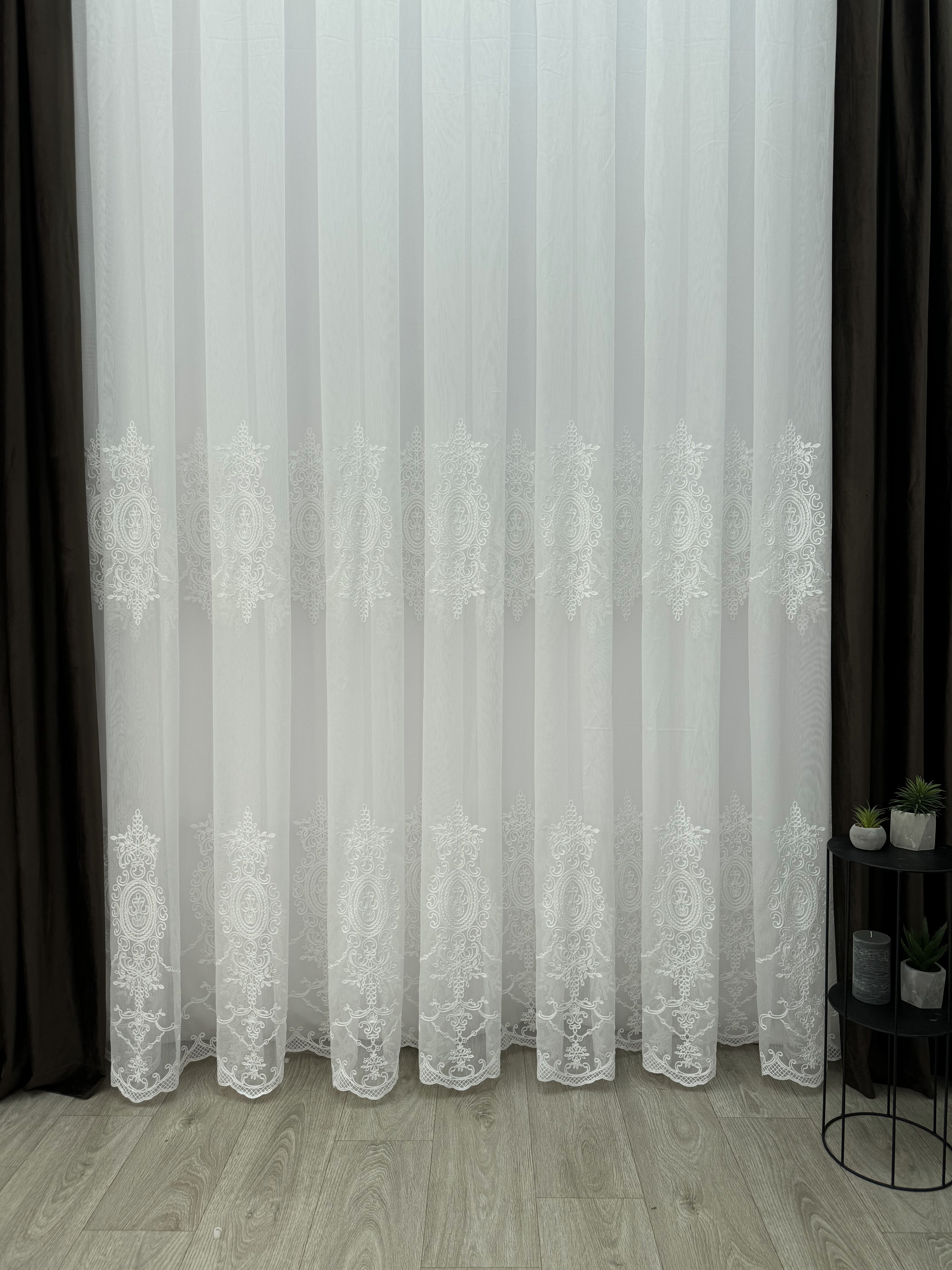 Sheer curtain with beautiful embroidery, milk color