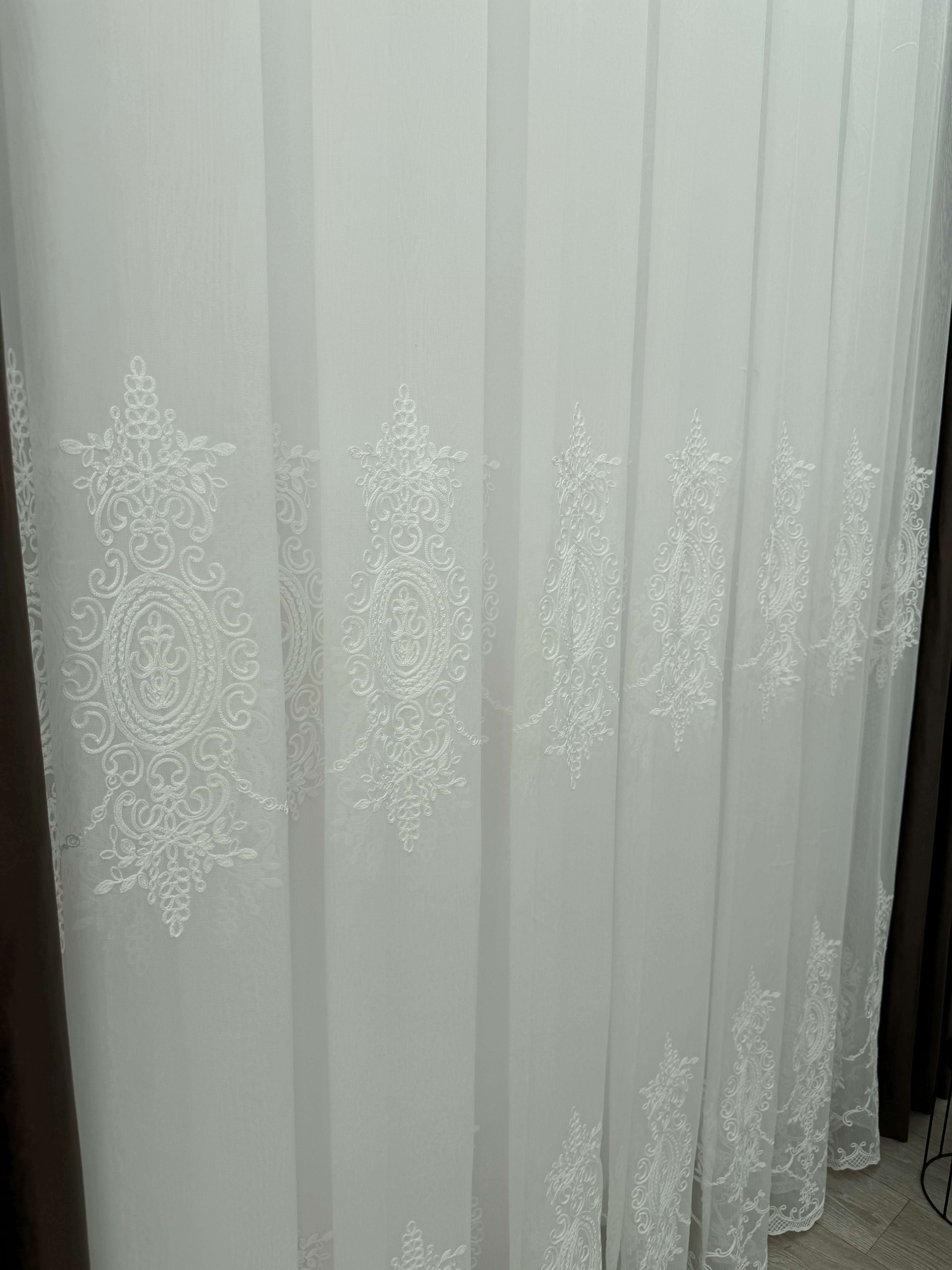 Sheer curtain with beautiful embroidery, milk color