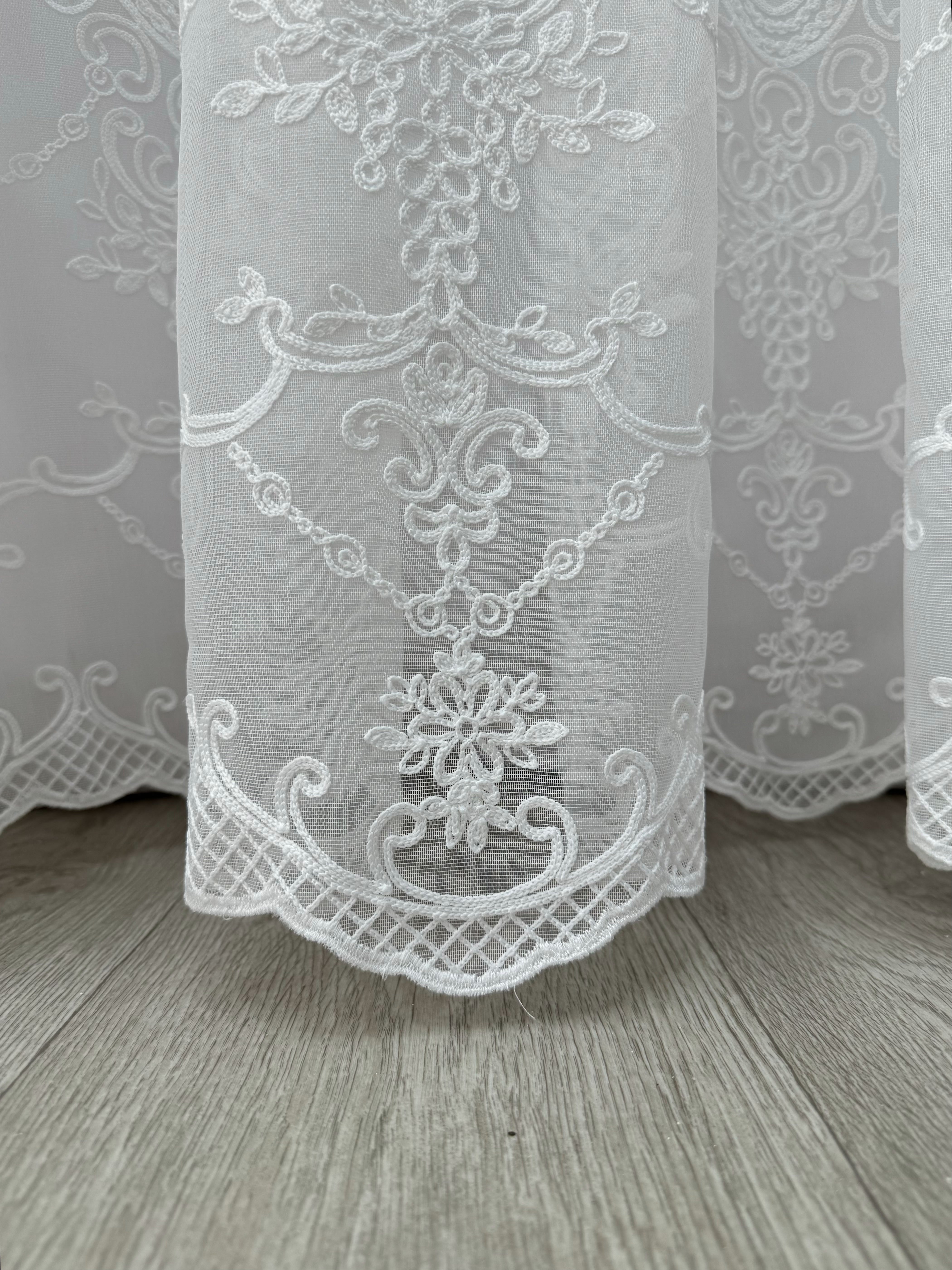 Sheer curtain with beautiful embroidery, milk color