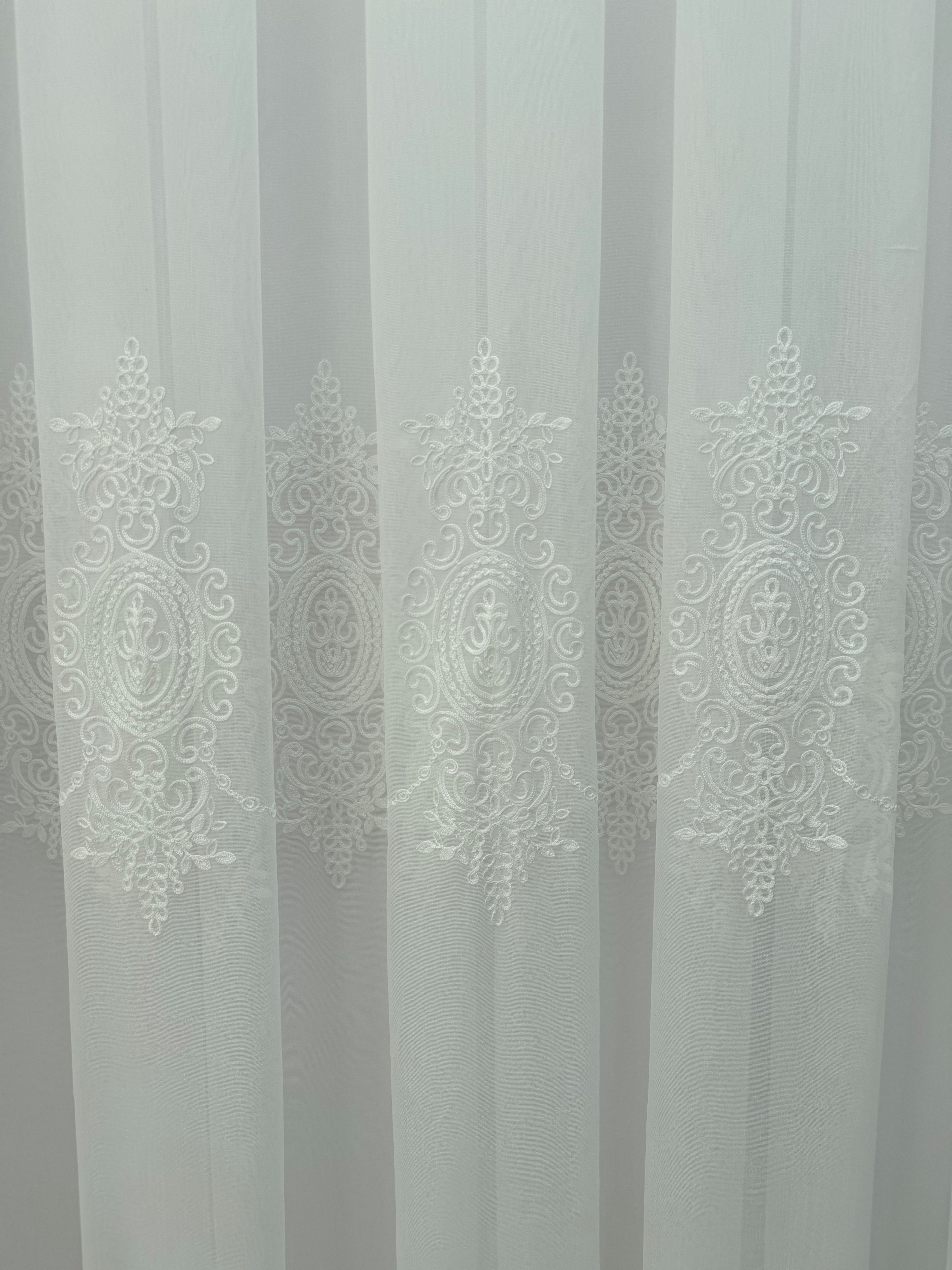 Sheer curtain with beautiful embroidery, milk color