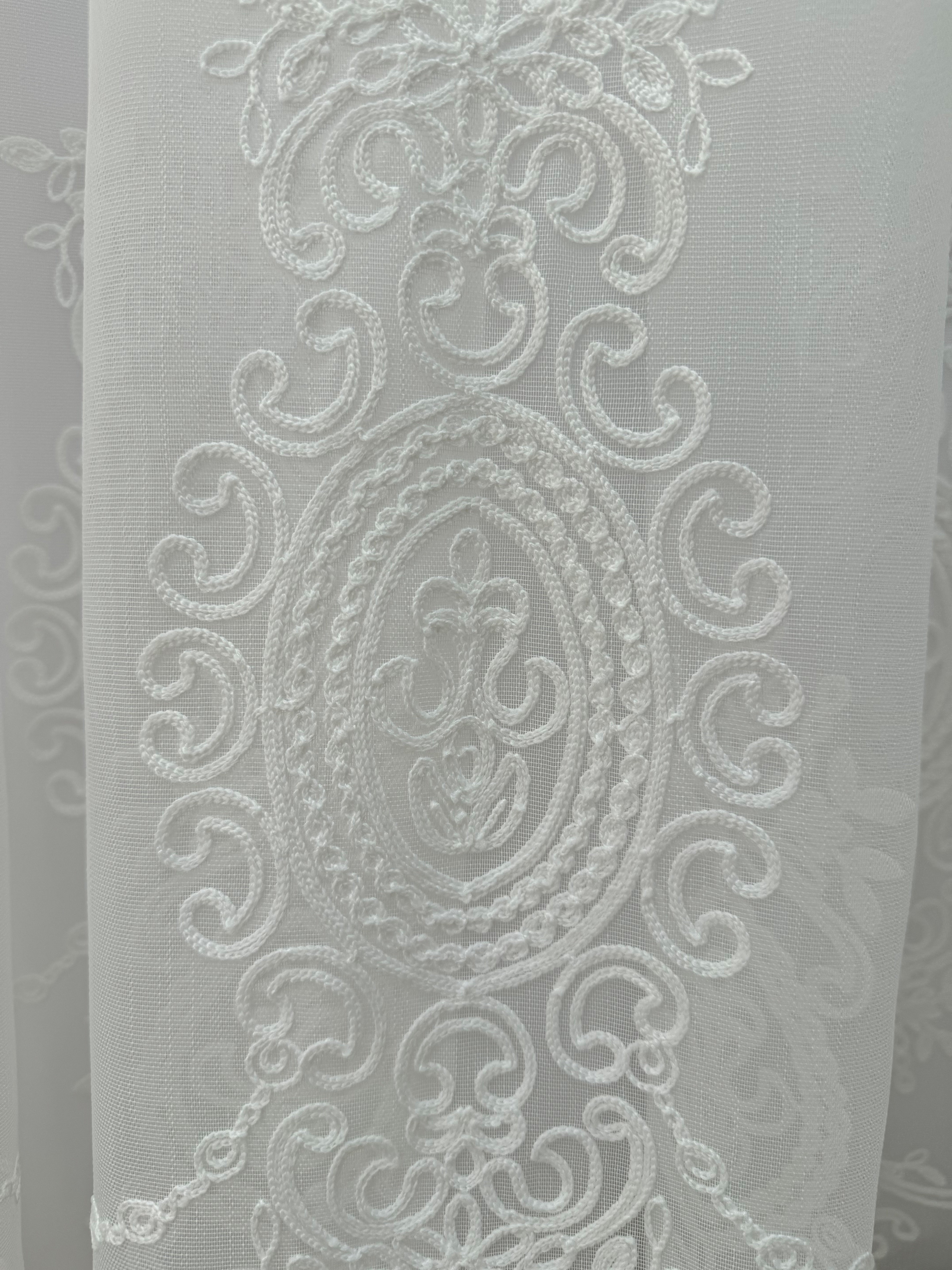Sheer curtain with beautiful embroidery, milk color