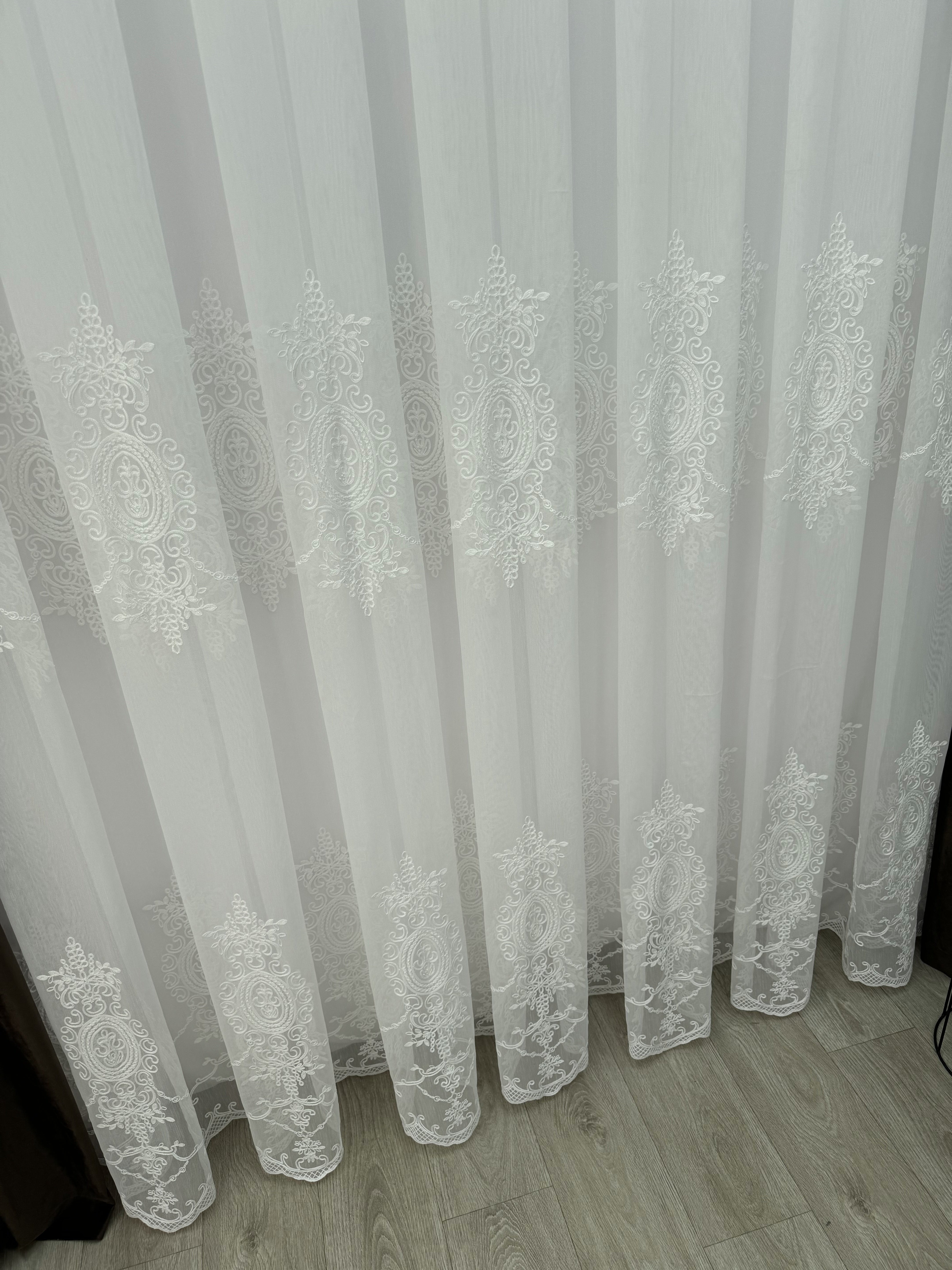 Sheer curtain with beautiful embroidery, milk color