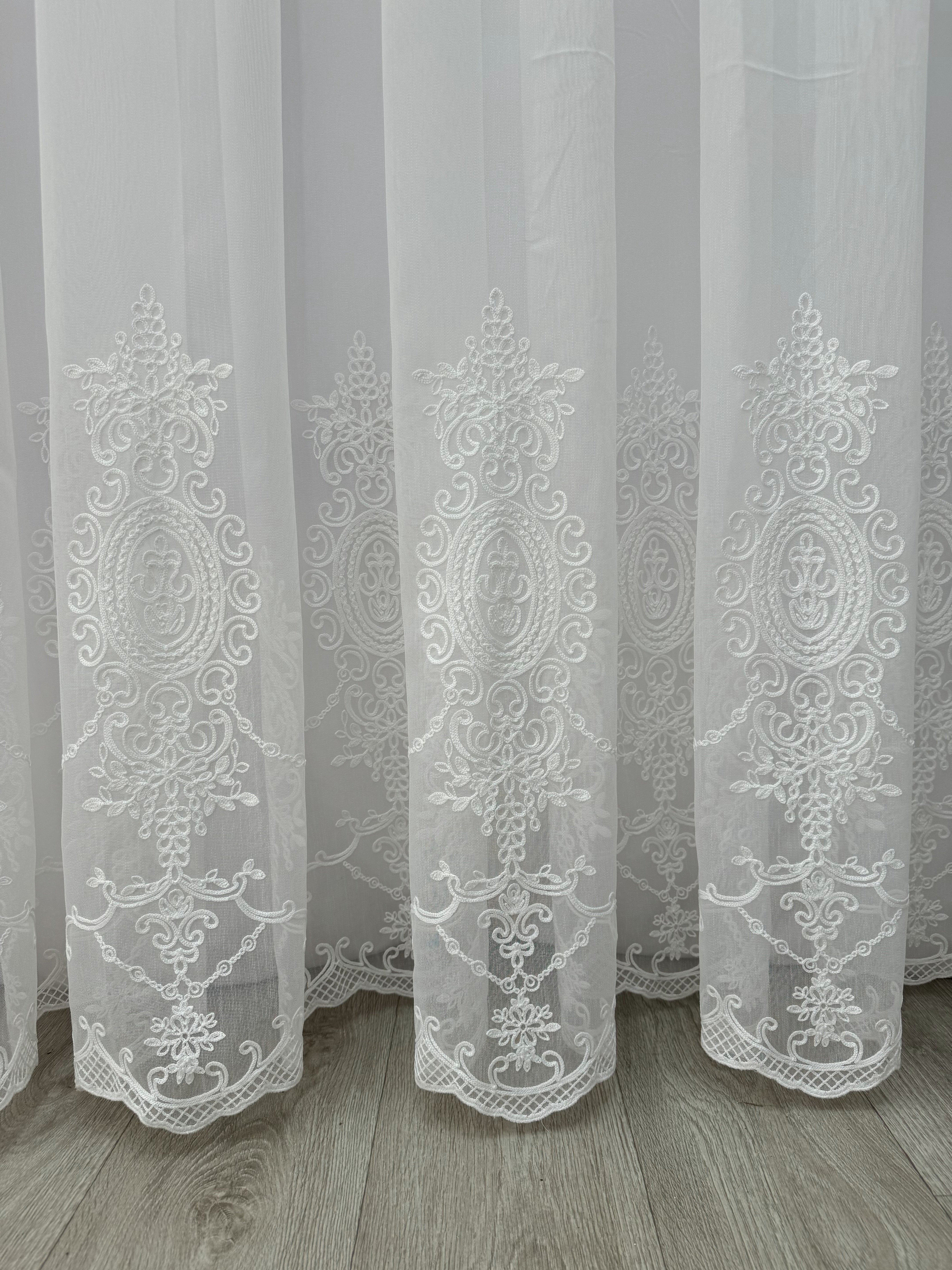 Sheer curtain with beautiful embroidery, milk color
