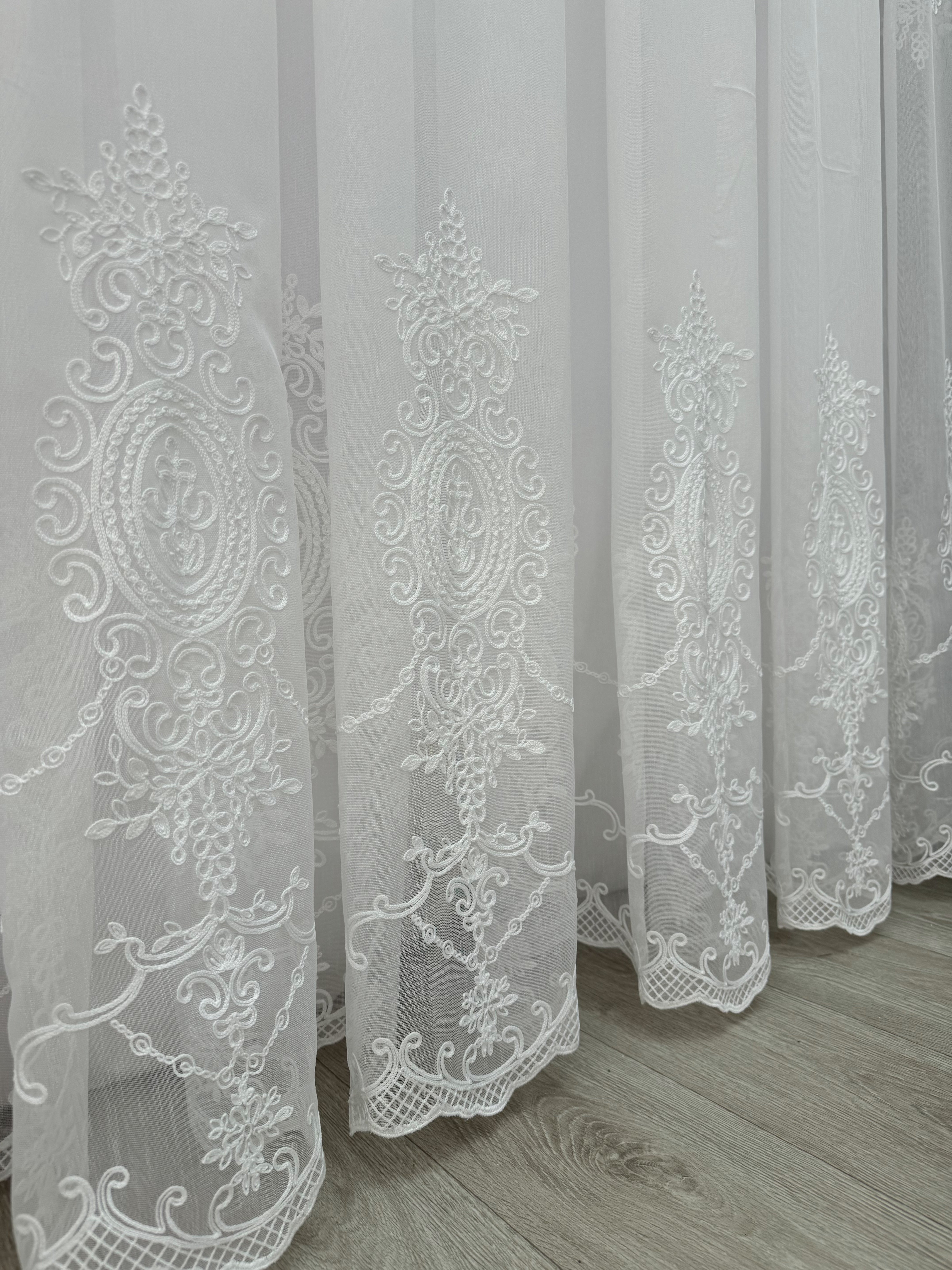 Sheer curtain with beautiful embroidery, milk color