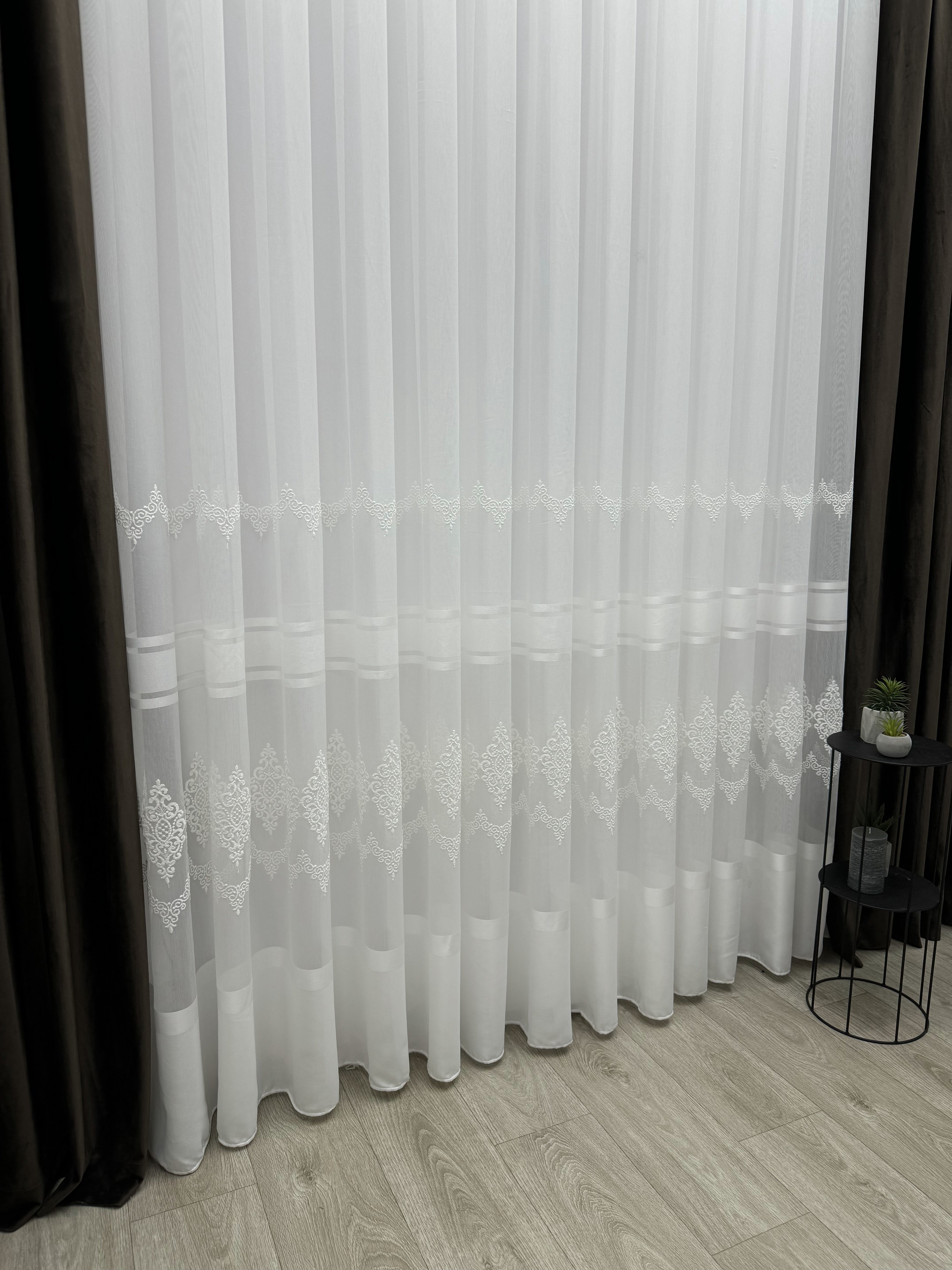 Sheer curtain with beautiful embroidery, milk color